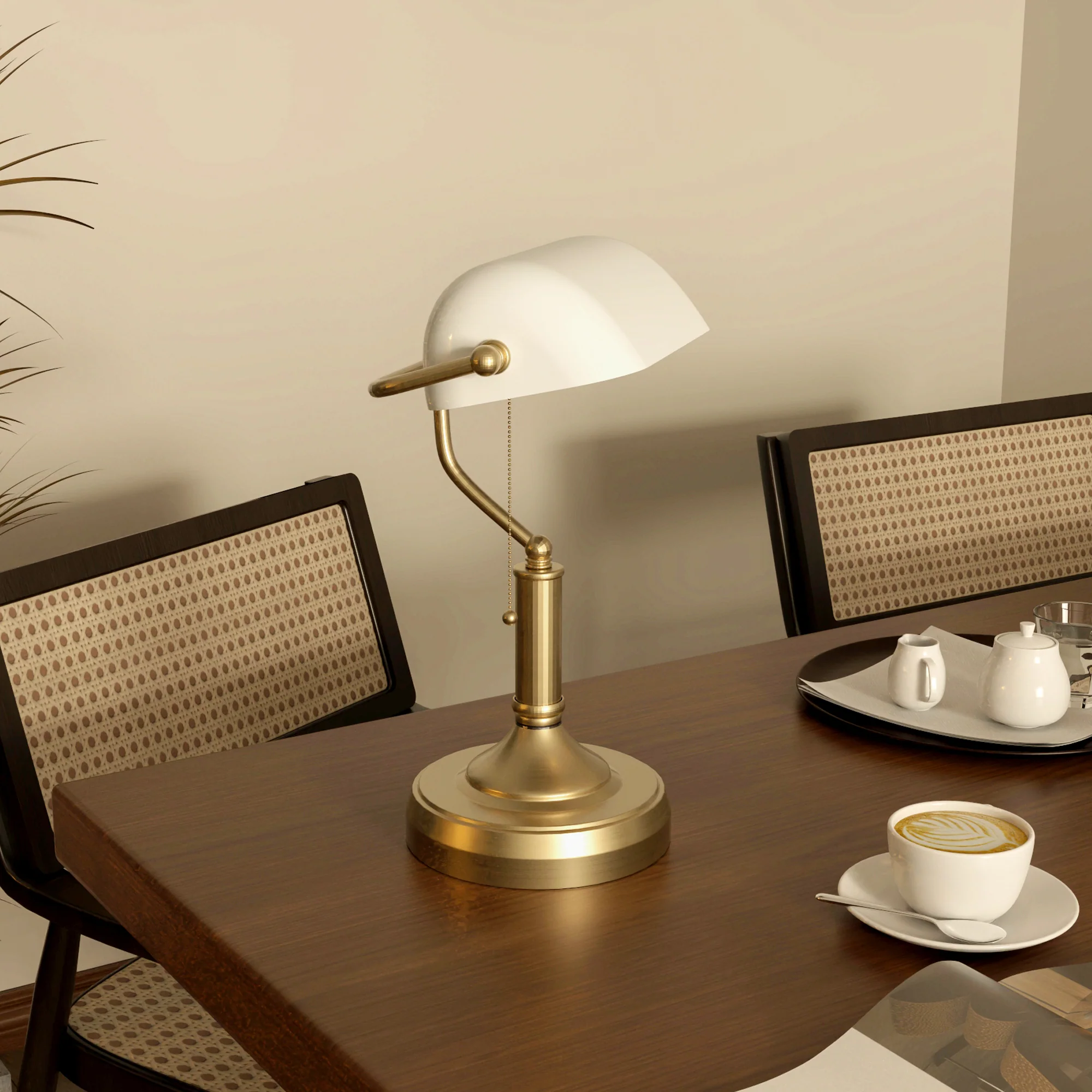 HOMCOM Banker's Table Lamp W/ Antique Bronze Tone Base, White/Blue - Image 9