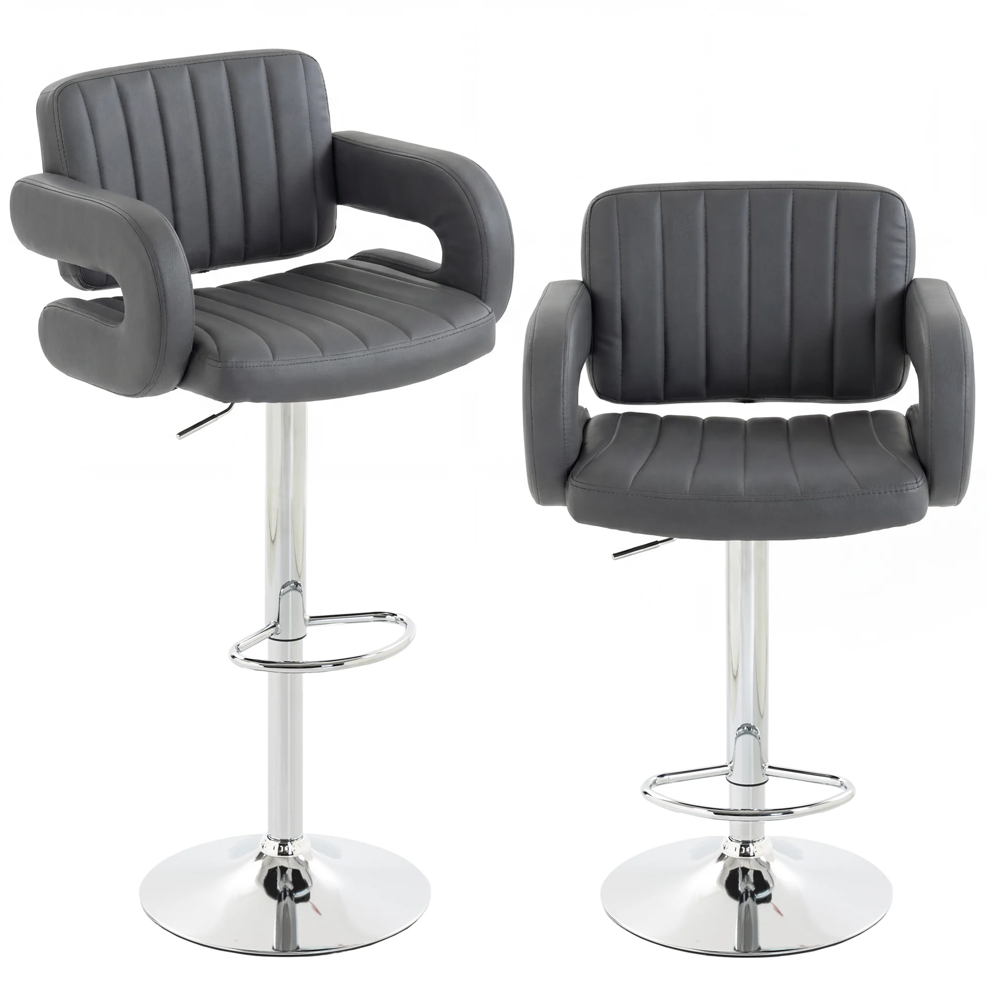 HOMCOM Bar Stools Adjustable Swivel With Armrest Set Of 2 Grey