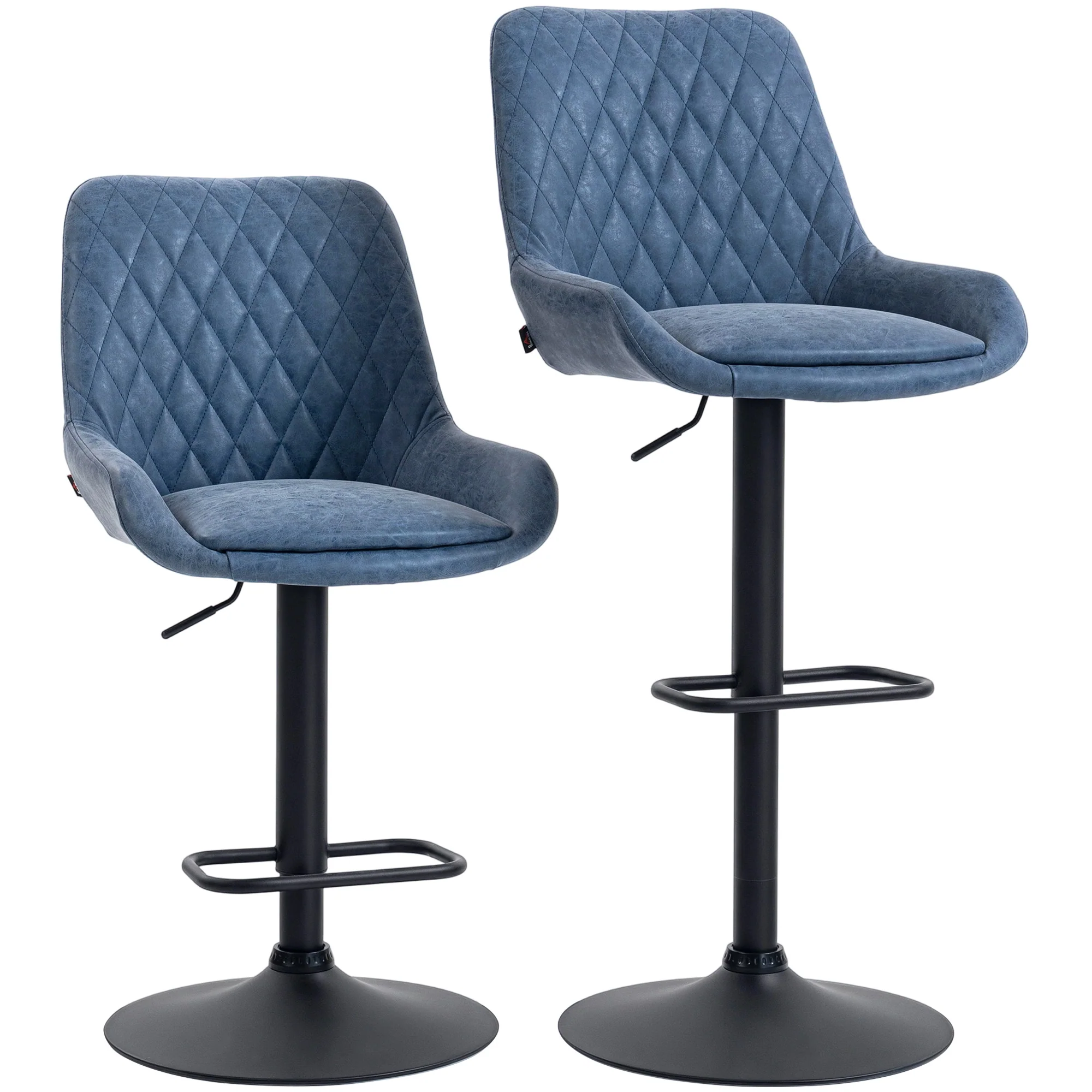 HOMCOM Bar Stools Set Of 2, Adjustable Bar Chairs 360 Degree Swivel Blue