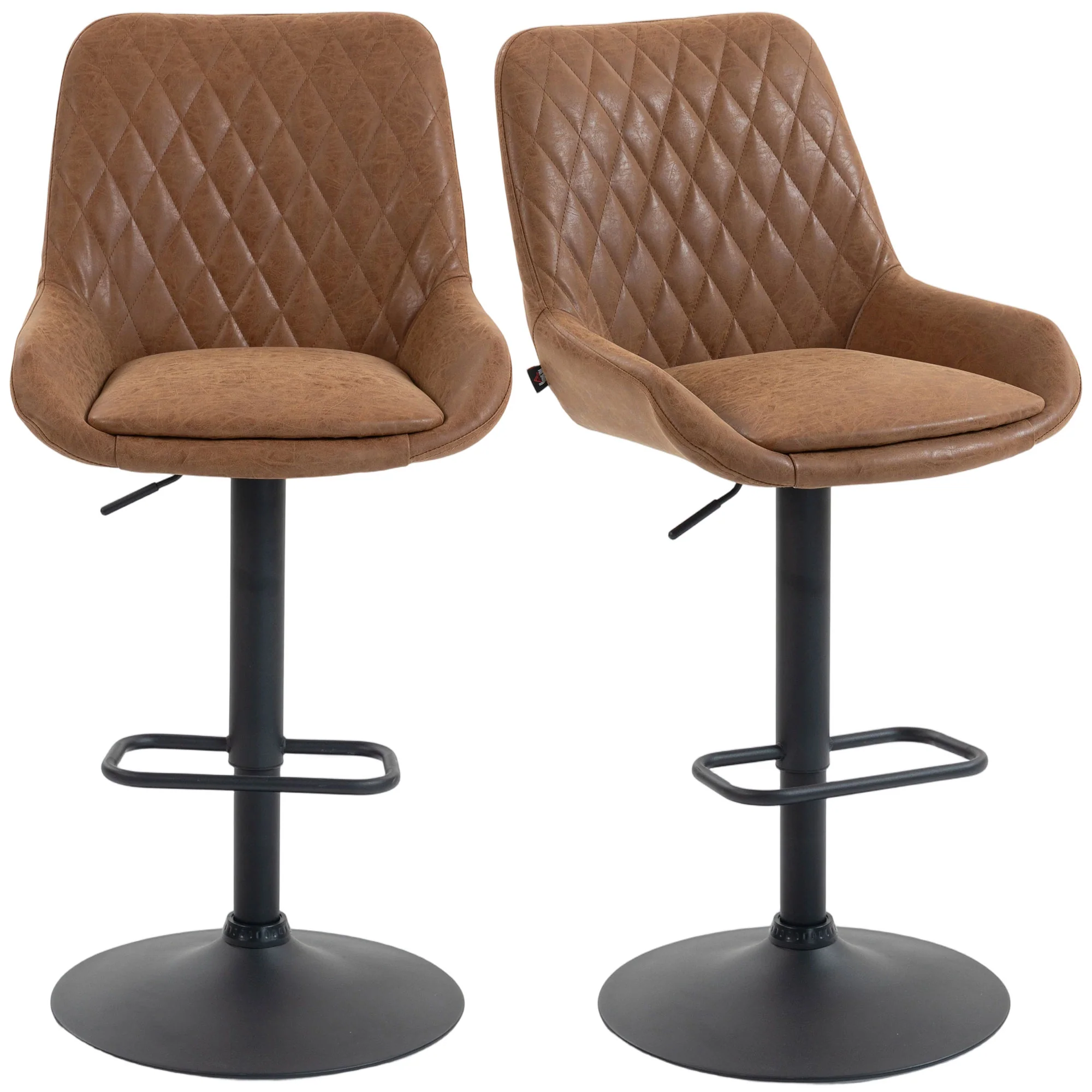 HOMCOM Bar Stools Set Of 2, Adjustable Bar Chairs 360 Degree Swivel Orange