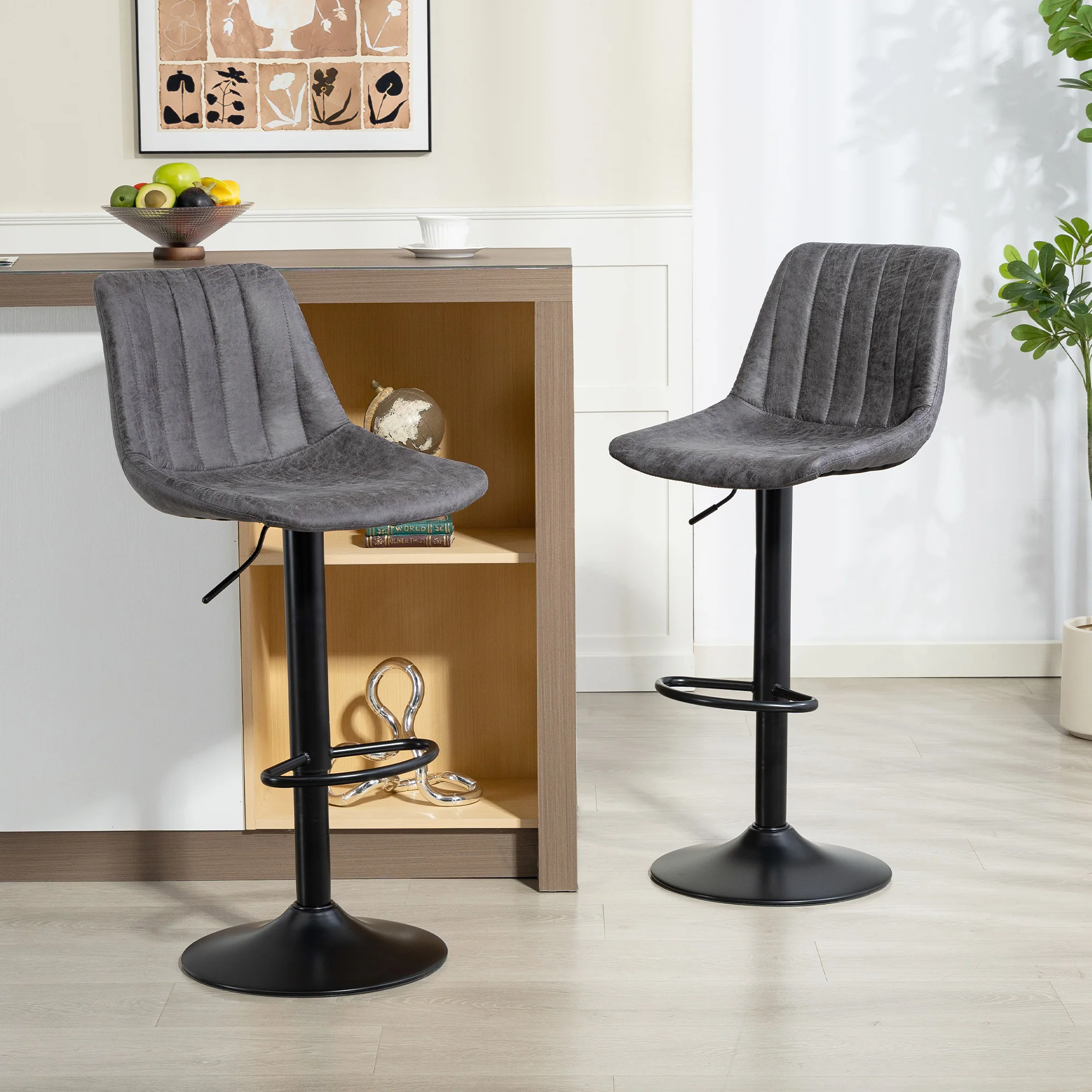 HOMCOM Bar Stools Set Of 2 Adjustable Swivel Bar Chairs With Backrest - Image 2