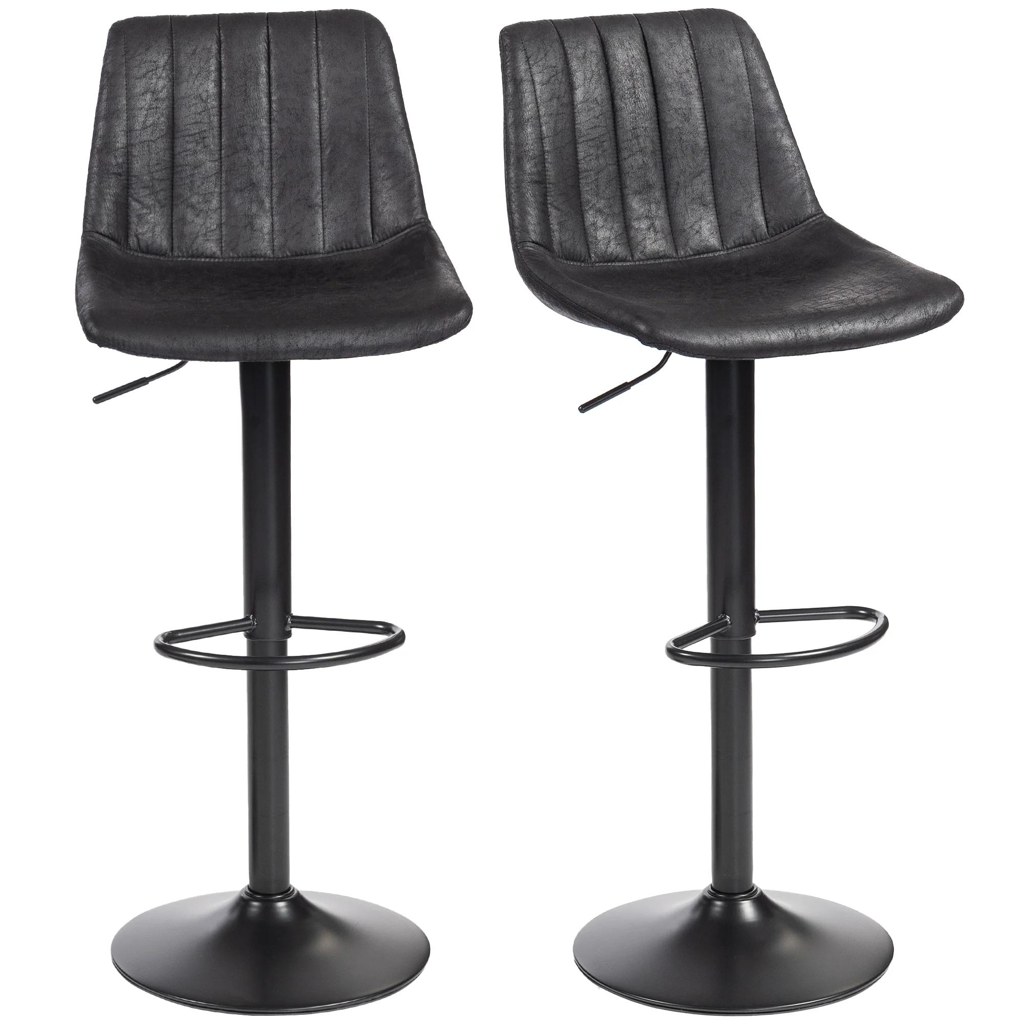 HOMCOM Bar Stools Set Of 2 Adjustable Swivel Bar Chairs With Backrest Black