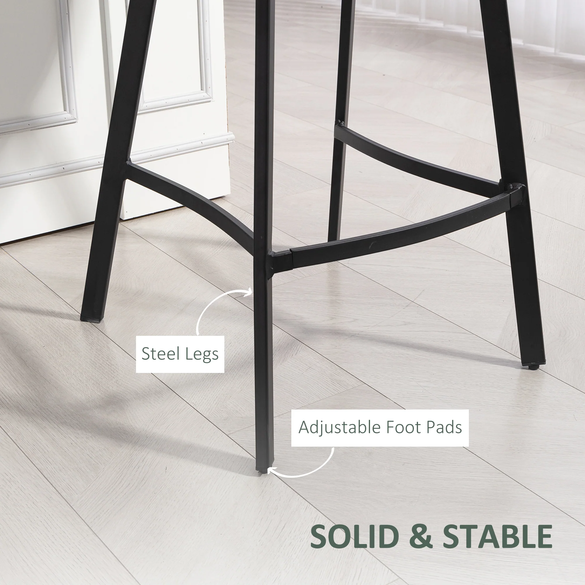 HOMCOM Bar Stools Set of 2, Bar Chairs with Back and Steel Legs, Green - Image 6