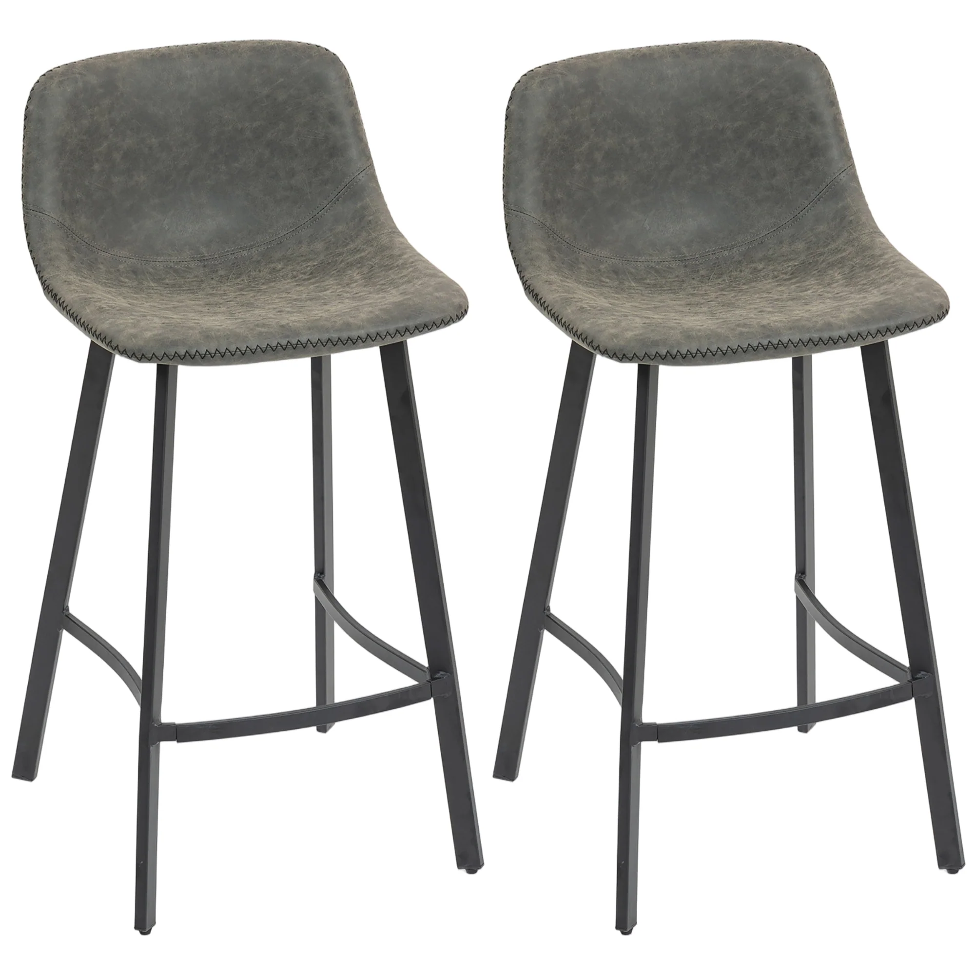 HOMCOM Bar Stools Set of 2, Bar Chairs with Back and Steel Legs, Grey