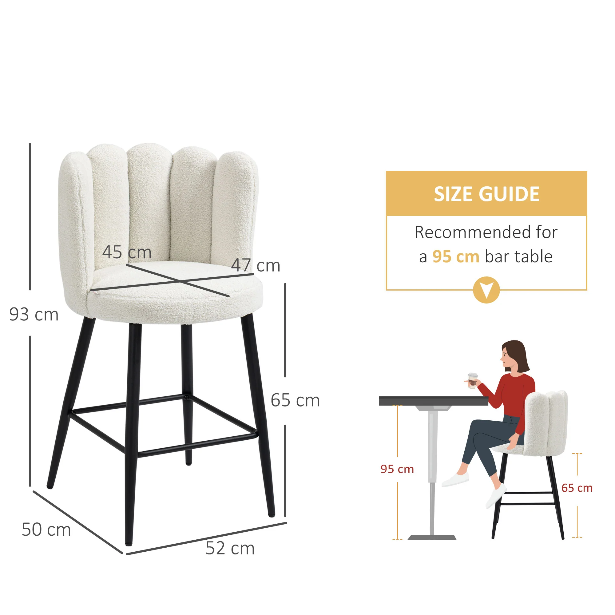HOMCOM Bar Stools Set Of 2, Breakfast Barstools With Backs, Cream - Image 5