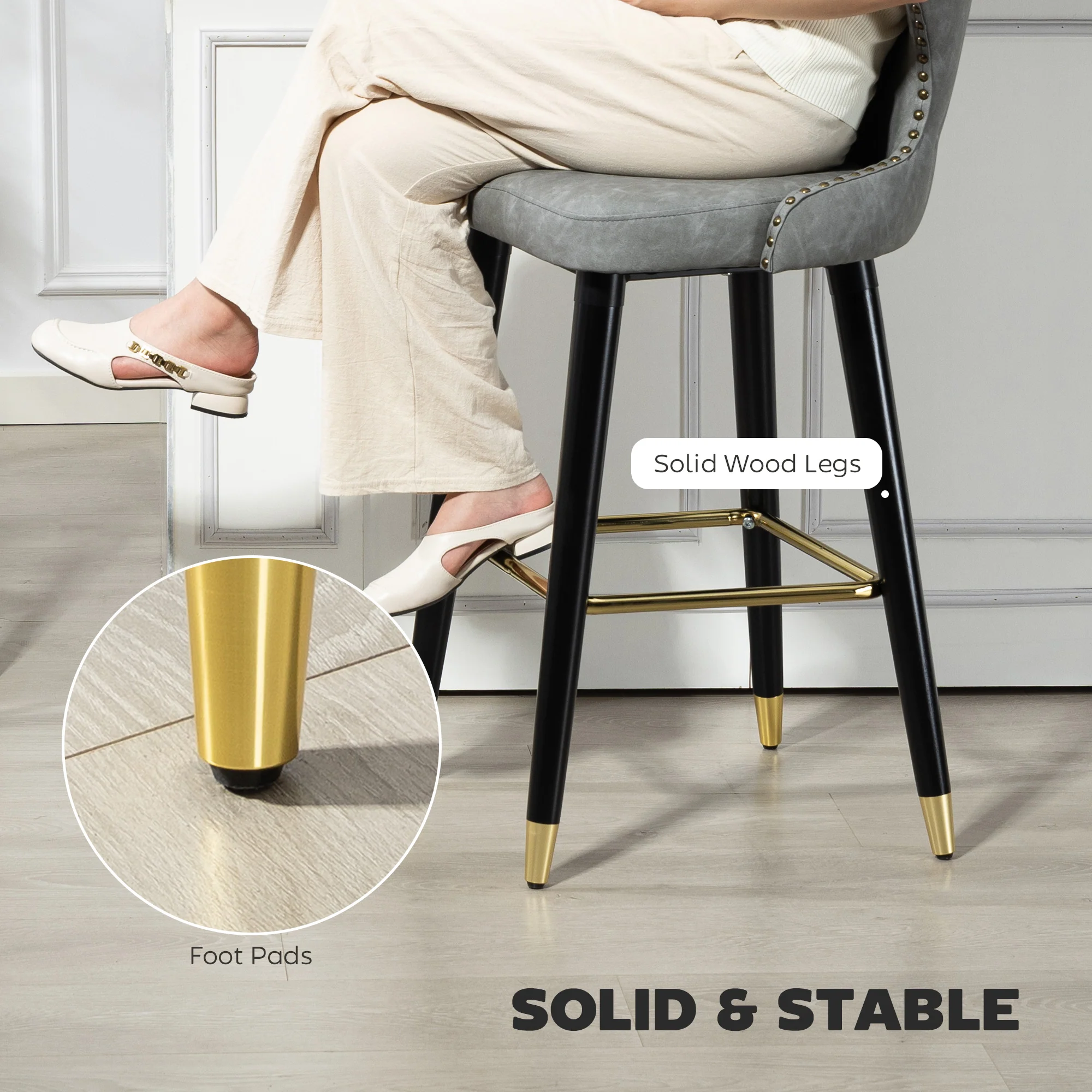 HOMCOM Bar Stools Set of 2, Dining Stools with Backrest, Footrest, Grey - Image 7