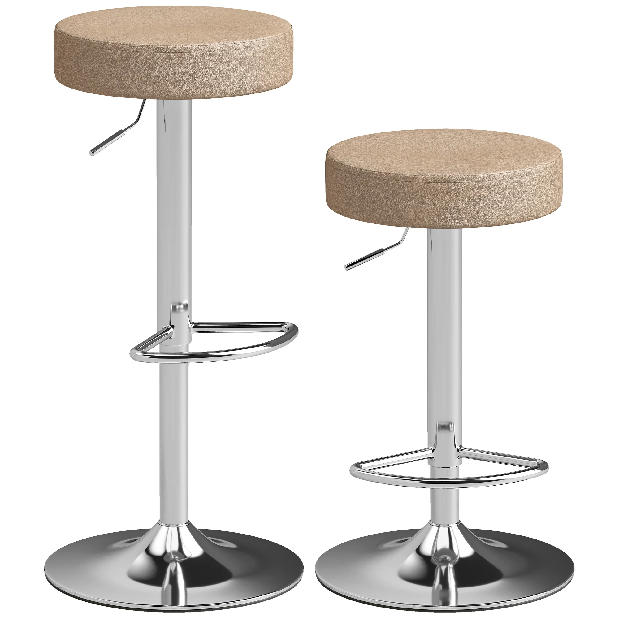 HOMCOM Bar Stools Set Of 2, Height Adjustable Breakfast Bar Chairs, Brown
