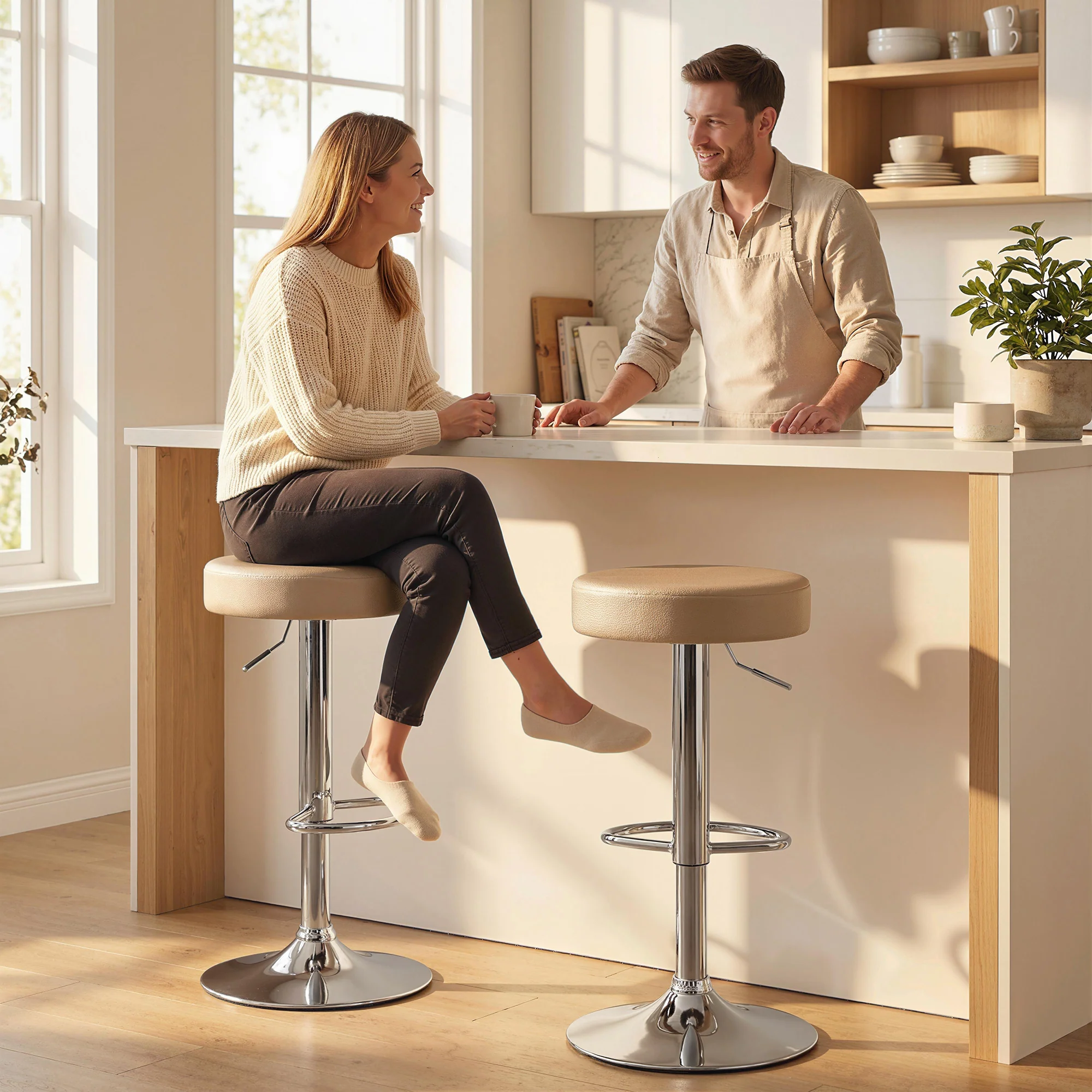HOMCOM Bar Stools Set Of 2, Height Adjustable Breakfast Bar Chairs, Brown - Image 2