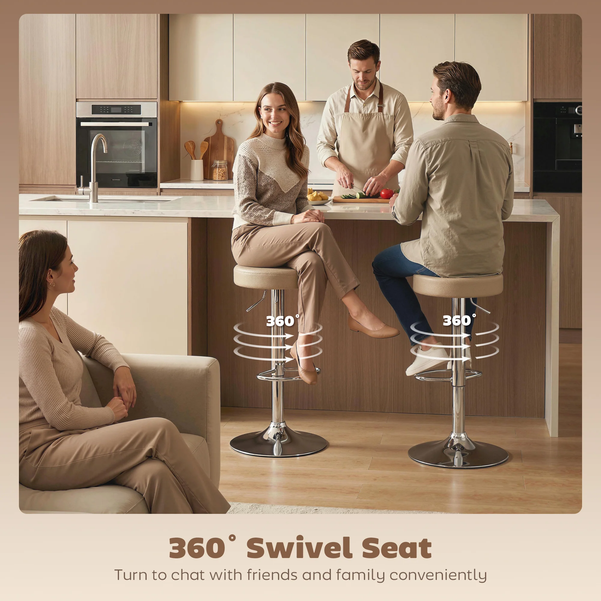 HOMCOM Bar Stools Set Of 2, Height Adjustable Breakfast Bar Chairs, Brown - Image 4