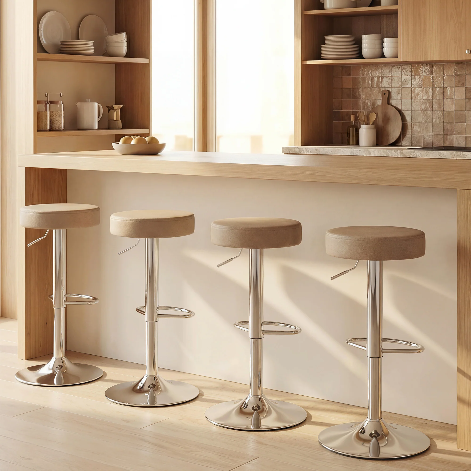 HOMCOM Bar Stools Set Of 2, Height Adjustable Breakfast Bar Chairs, Brown - Image 9