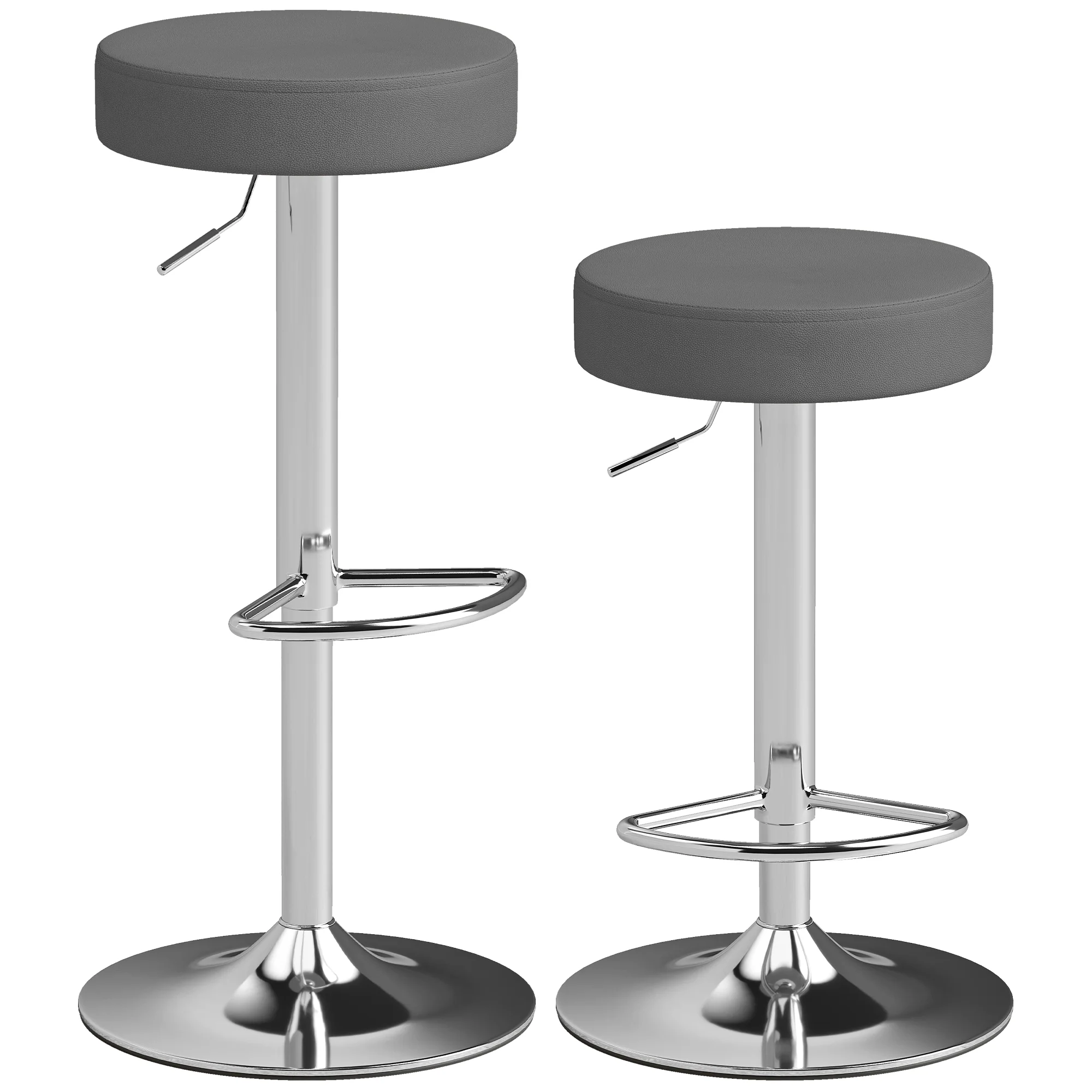 HOMCOM Bar Stools Set Of 2, Height Adjustable Breakfast Bar Chairs, Grey