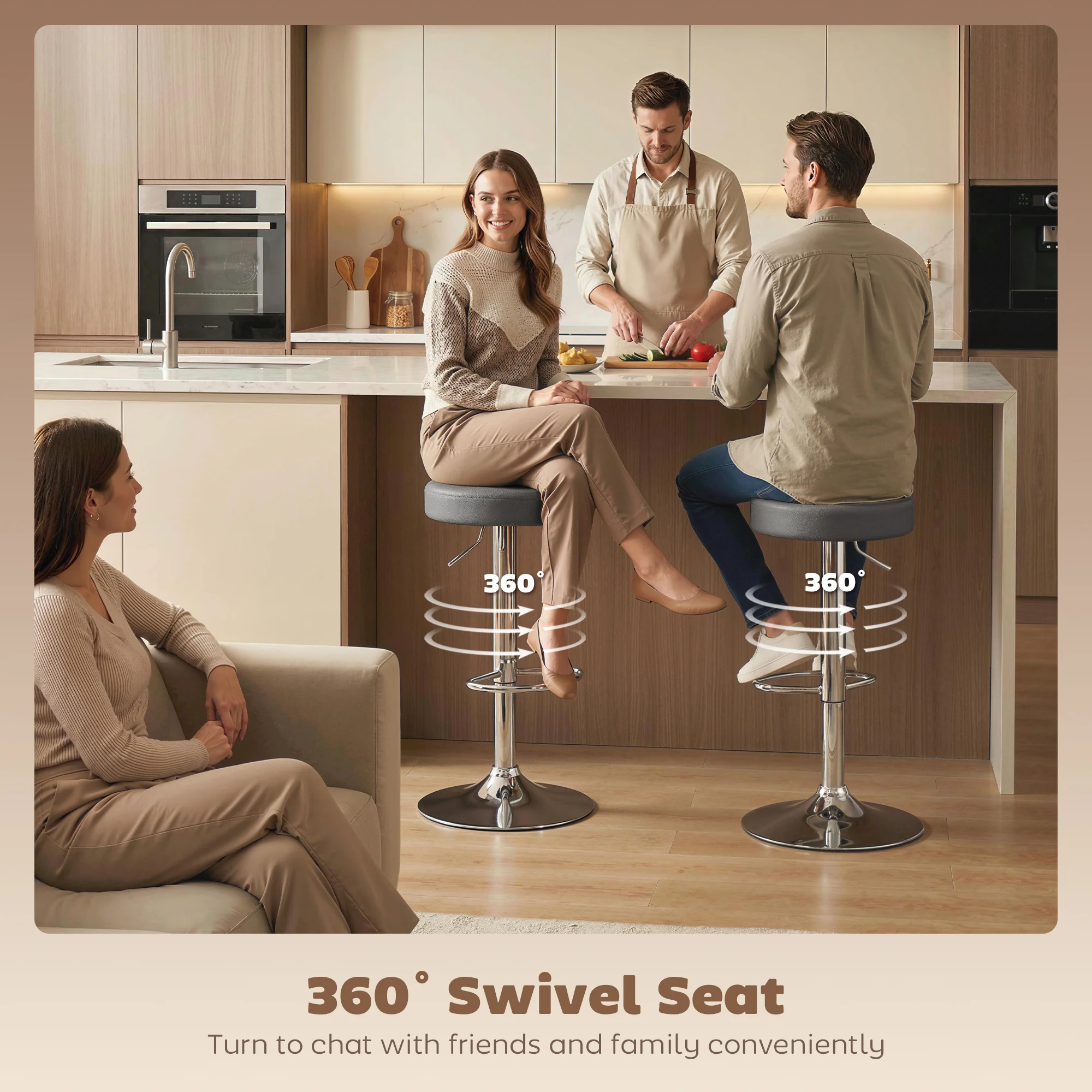 HOMCOM Bar Stools Set Of 2, Height Adjustable Breakfast Bar Chairs, Grey - Image 4