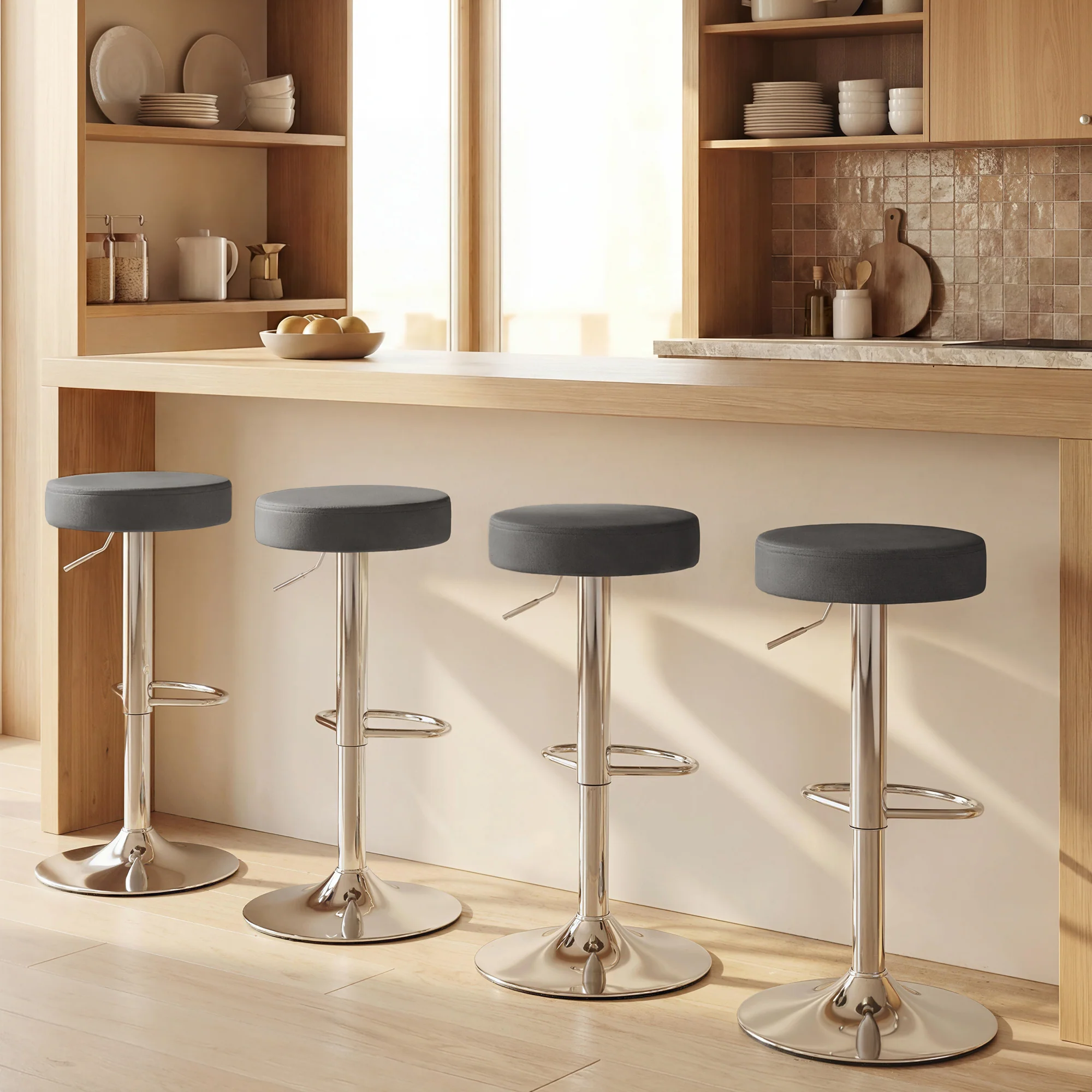 HOMCOM Bar Stools Set Of 2, Height Adjustable Breakfast Bar Chairs, Grey - Image 9