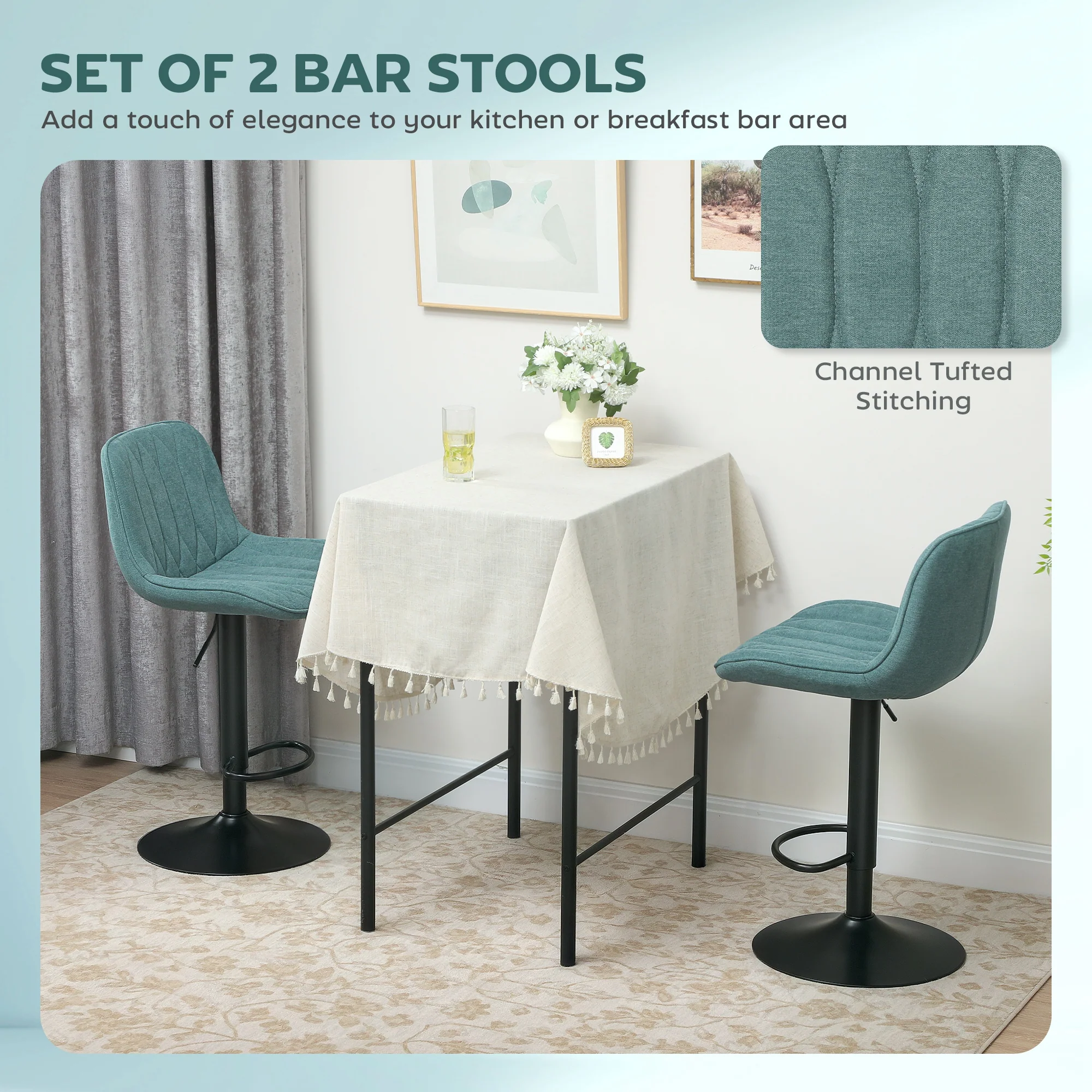 HOMCOM Bar Stools Set Of 2, Modern Armless Bar Chairs - Image 12