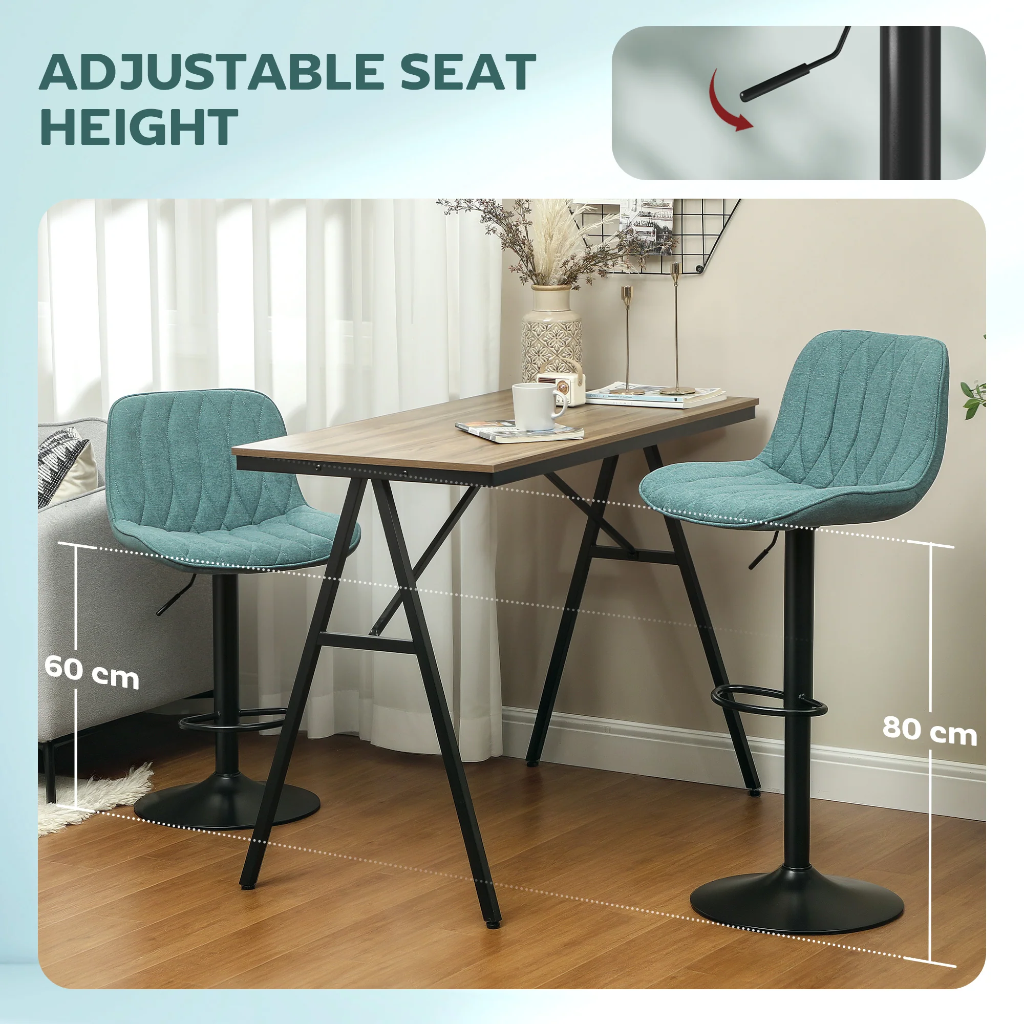 HOMCOM Bar Stools Set Of 2, Modern Armless Bar Chairs - Image 13