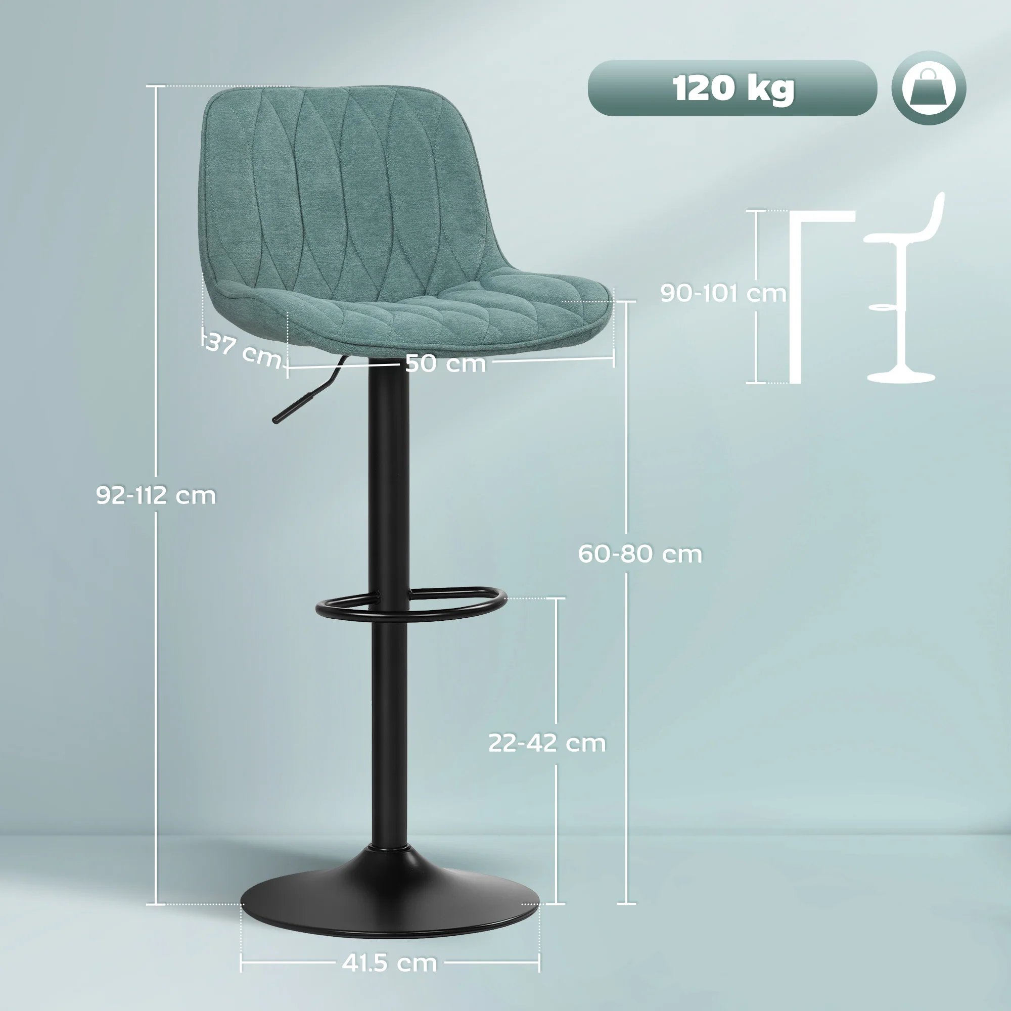HOMCOM Bar Stools Set Of 2, Modern Armless Bar Chairs - Image 14