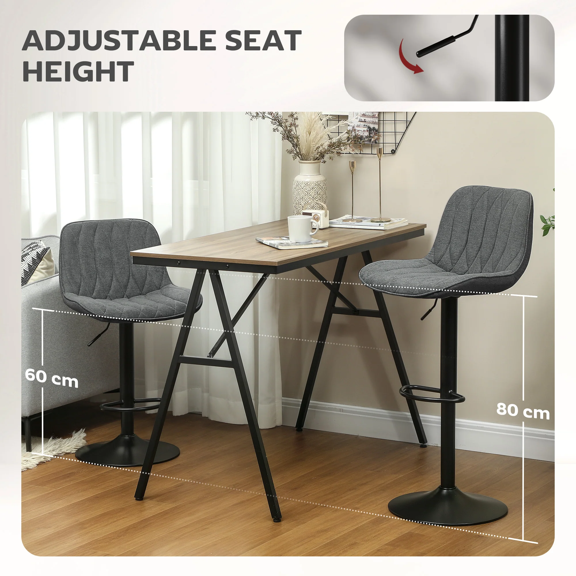 HOMCOM Bar Stools Set Of 2, Modern Armless Bar Chairs - Image 22