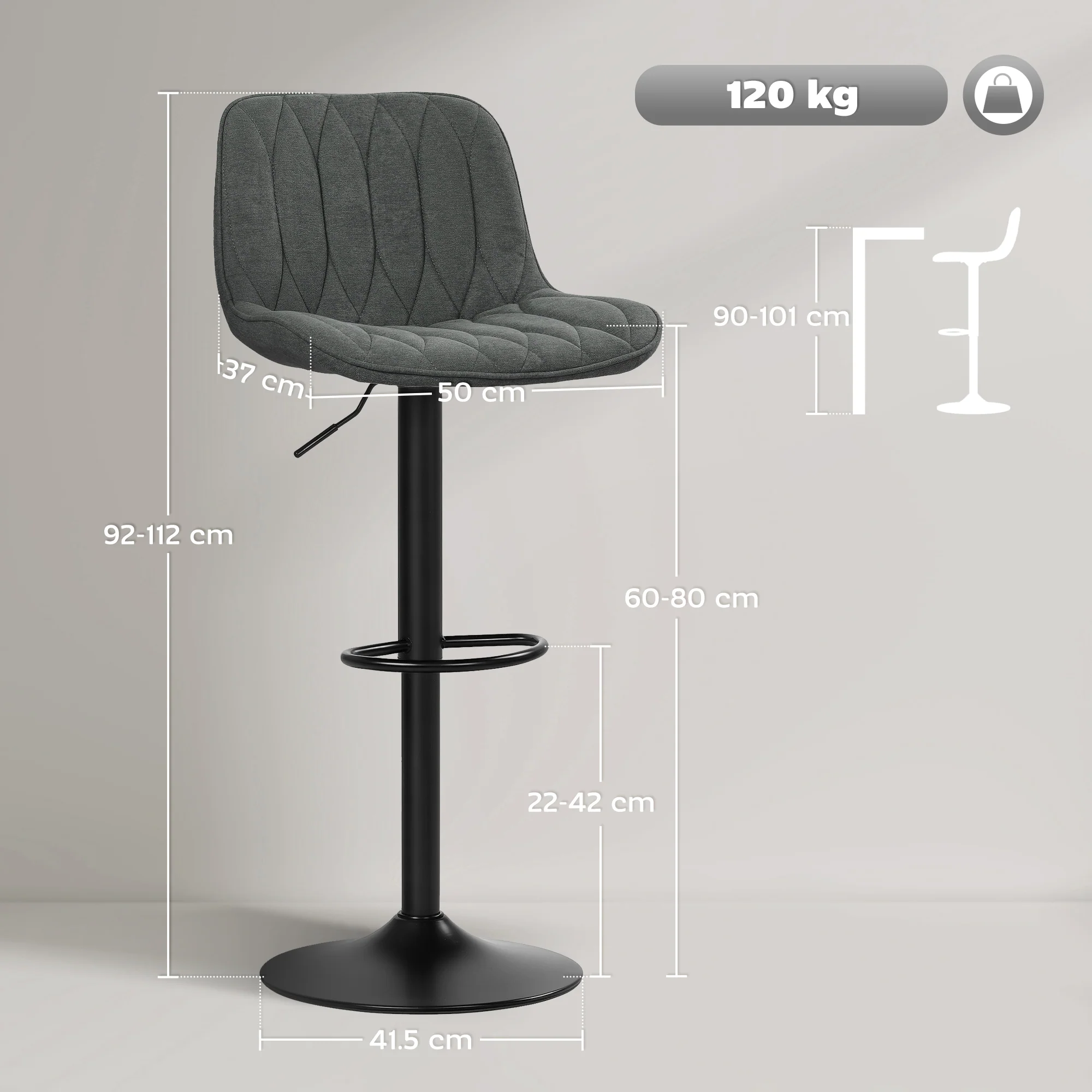 HOMCOM Bar Stools Set Of 2, Modern Armless Bar Chairs - Image 23