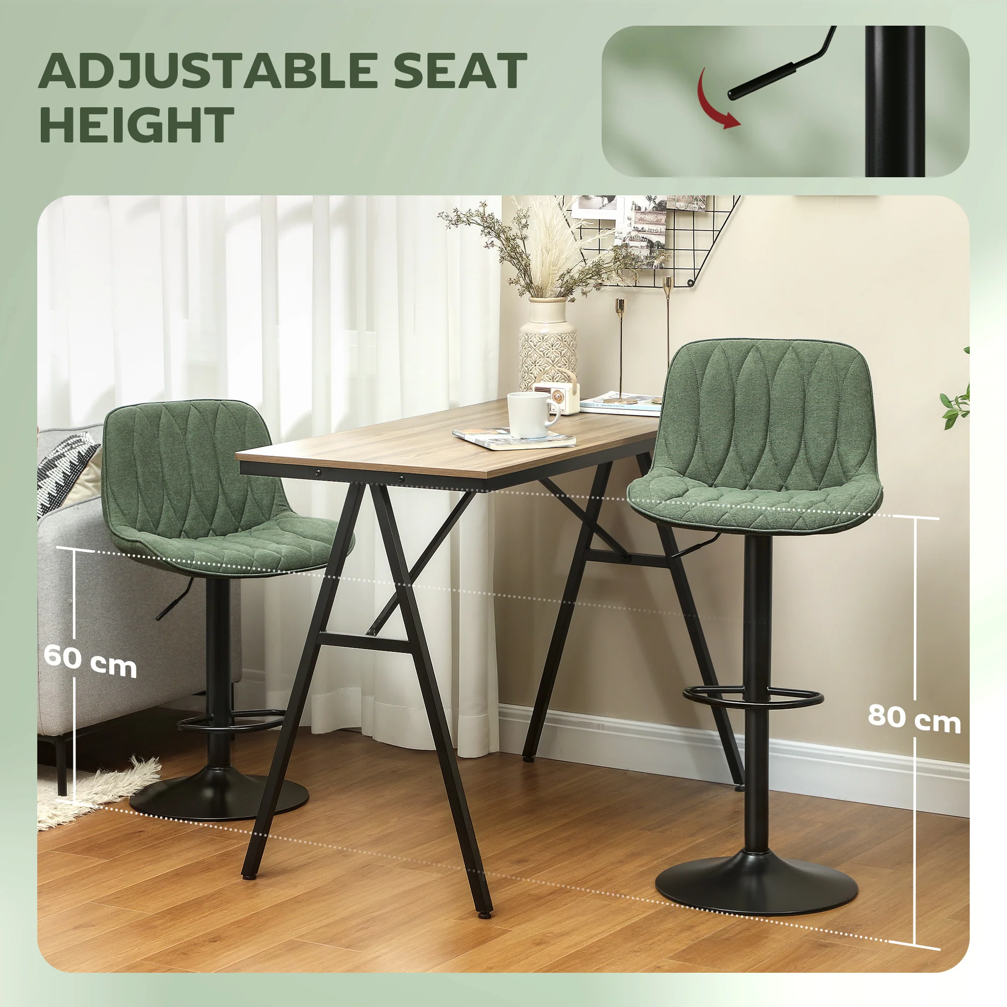 HOMCOM Bar Stools Set Of 2, Modern Armless Bar Chairs - Image 31