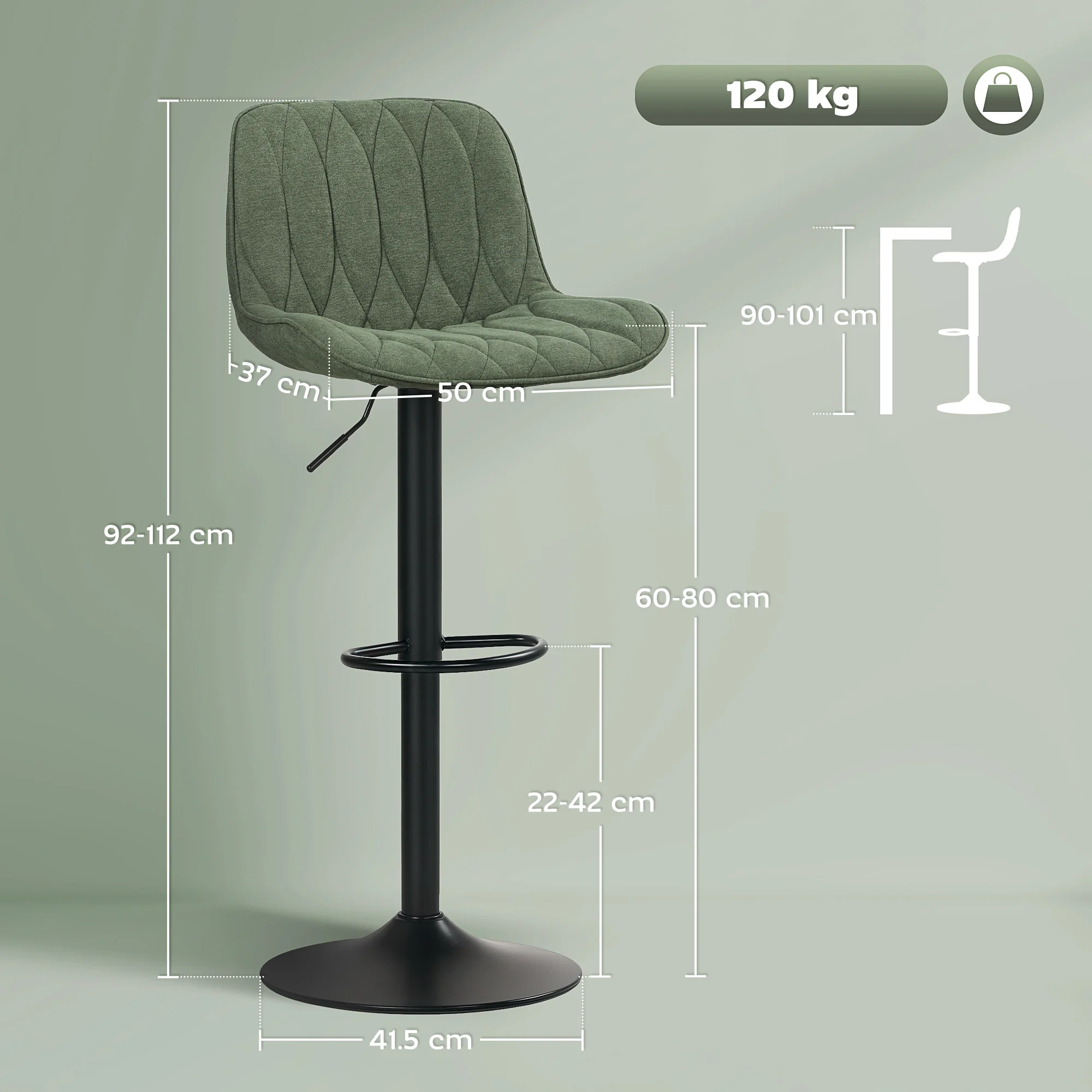 HOMCOM Bar Stools Set Of 2, Modern Armless Bar Chairs - Image 32