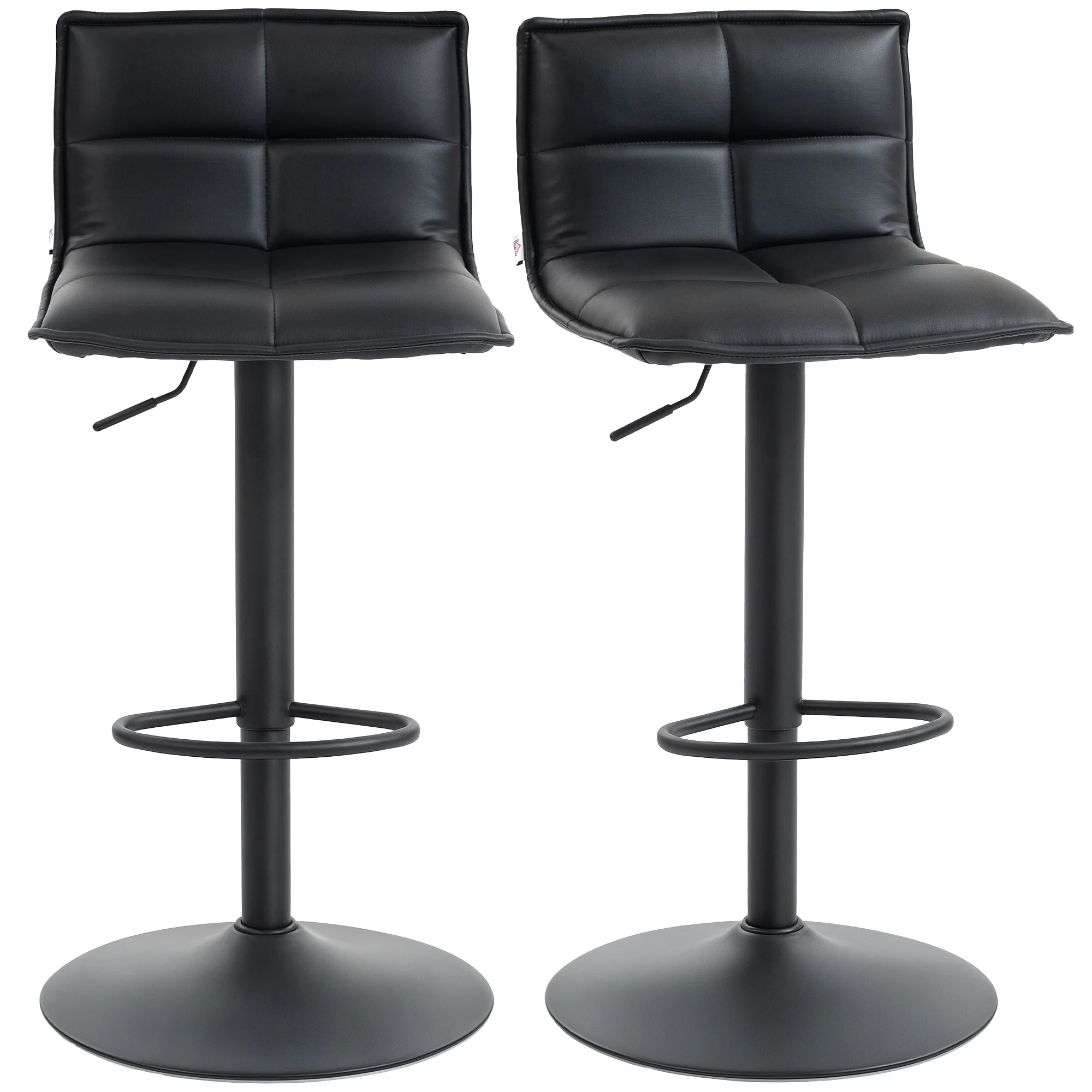 HOMCOM Bar Stools Set Of 2 Swivel Height Adjustable Barstools Black