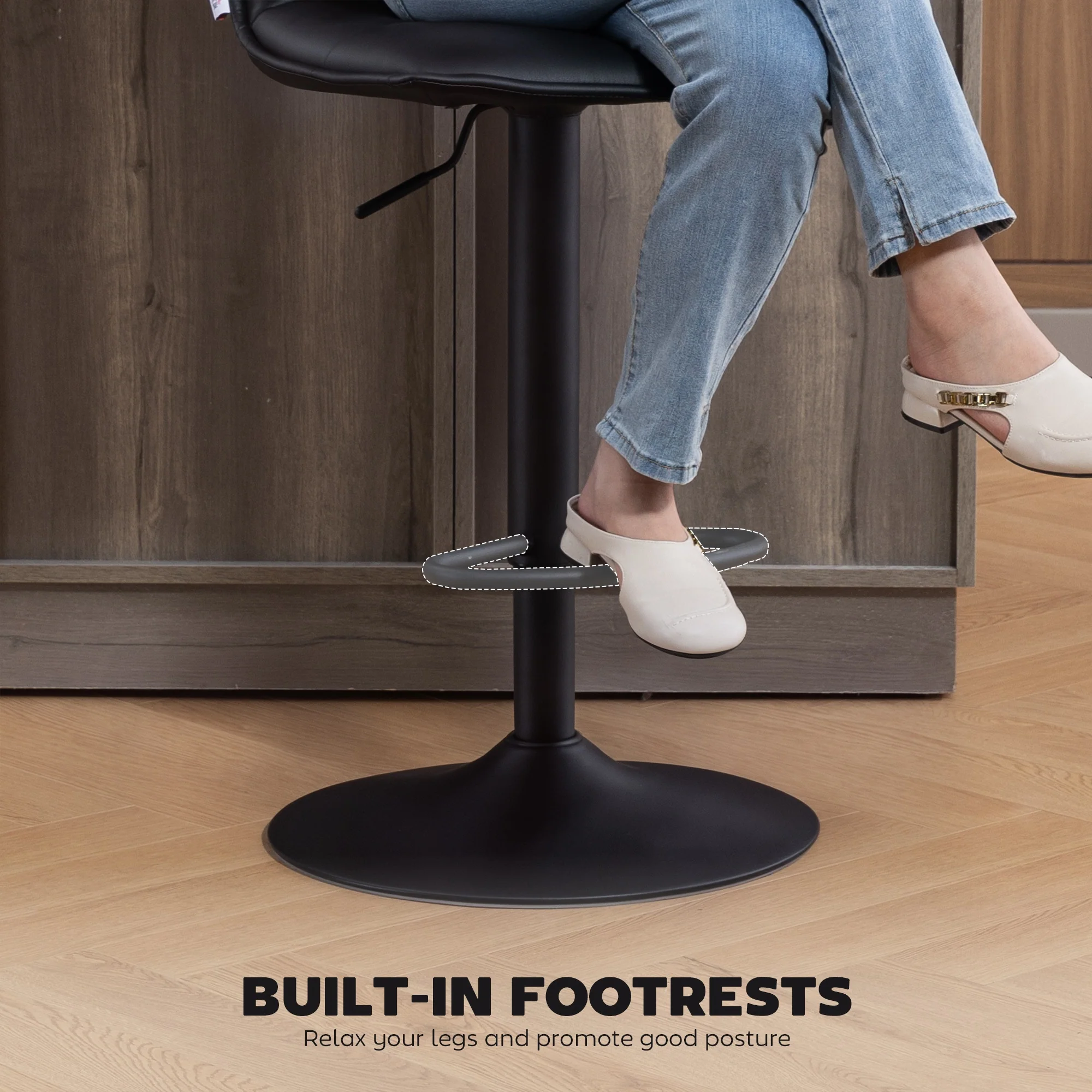 HOMCOM Bar Stools Set Of 2 Swivel Height Adjustable Barstools Black - Image 8