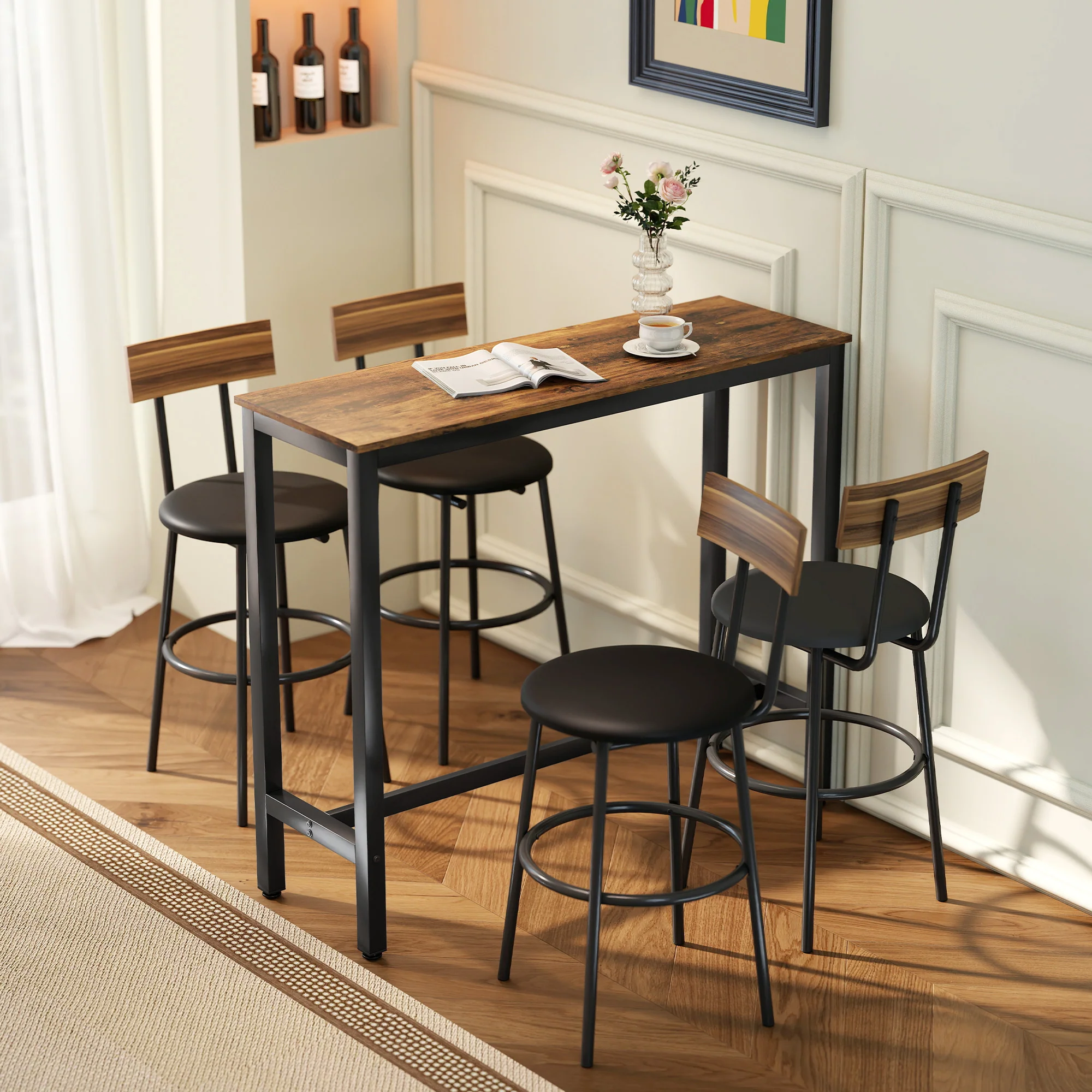 HOMCOM Bar Table Coffee Table With Adjustable Footpads For Breakfast Dining - Image 2