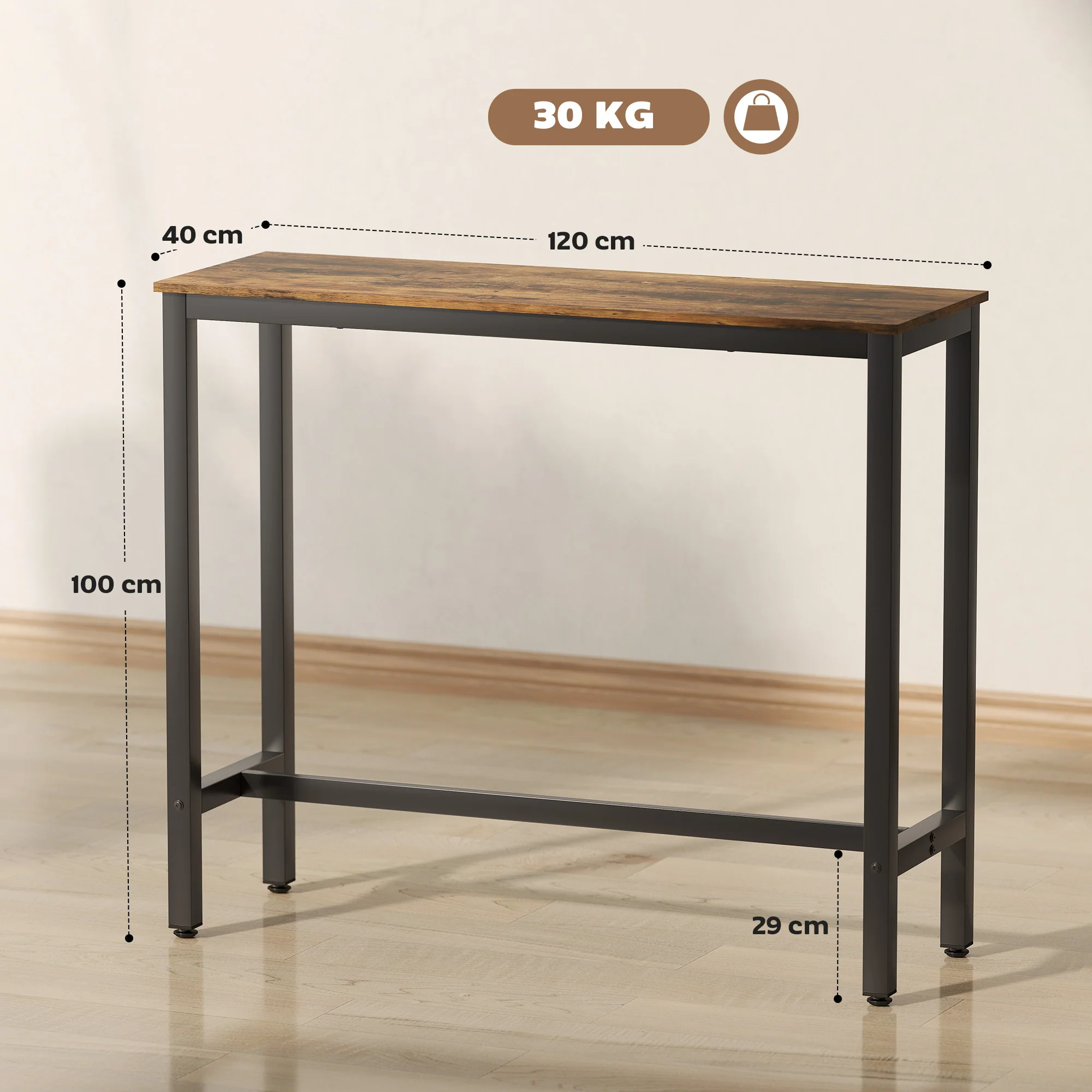 HOMCOM Bar Table Coffee Table With Adjustable Footpads For Breakfast Dining - Image 5