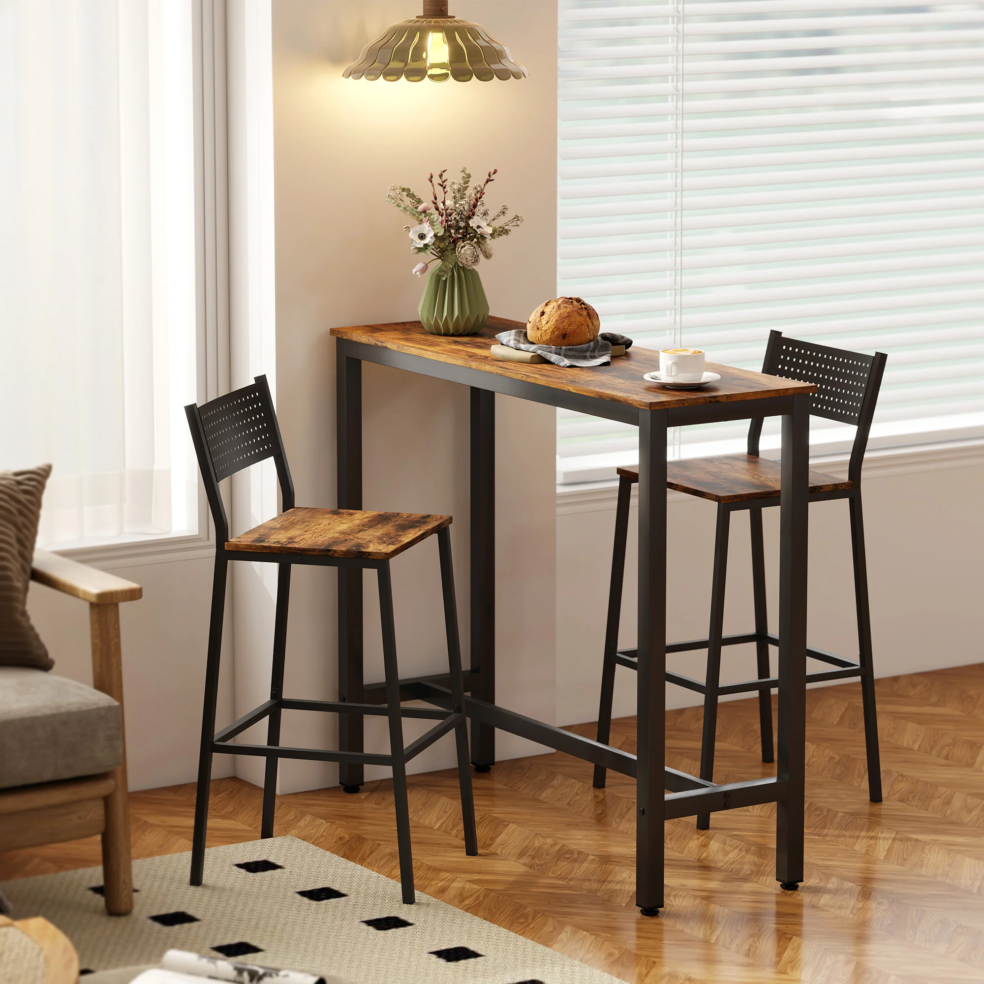 HOMCOM Bar Table Coffee Table With Adjustable Footpads For Breakfast Dining - Image 7