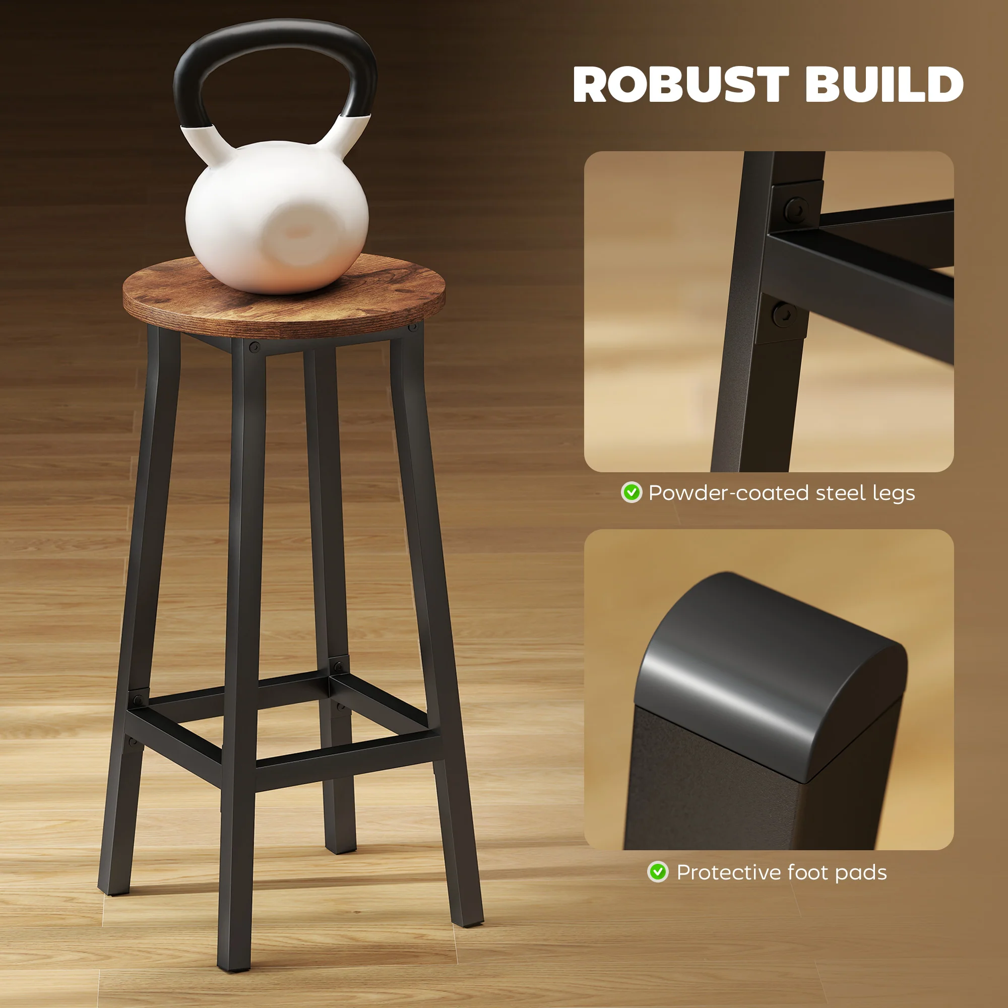 HOMCOM Barstools, Breakfast Bar Stools With Footrest, Rustic Brown - Image 4