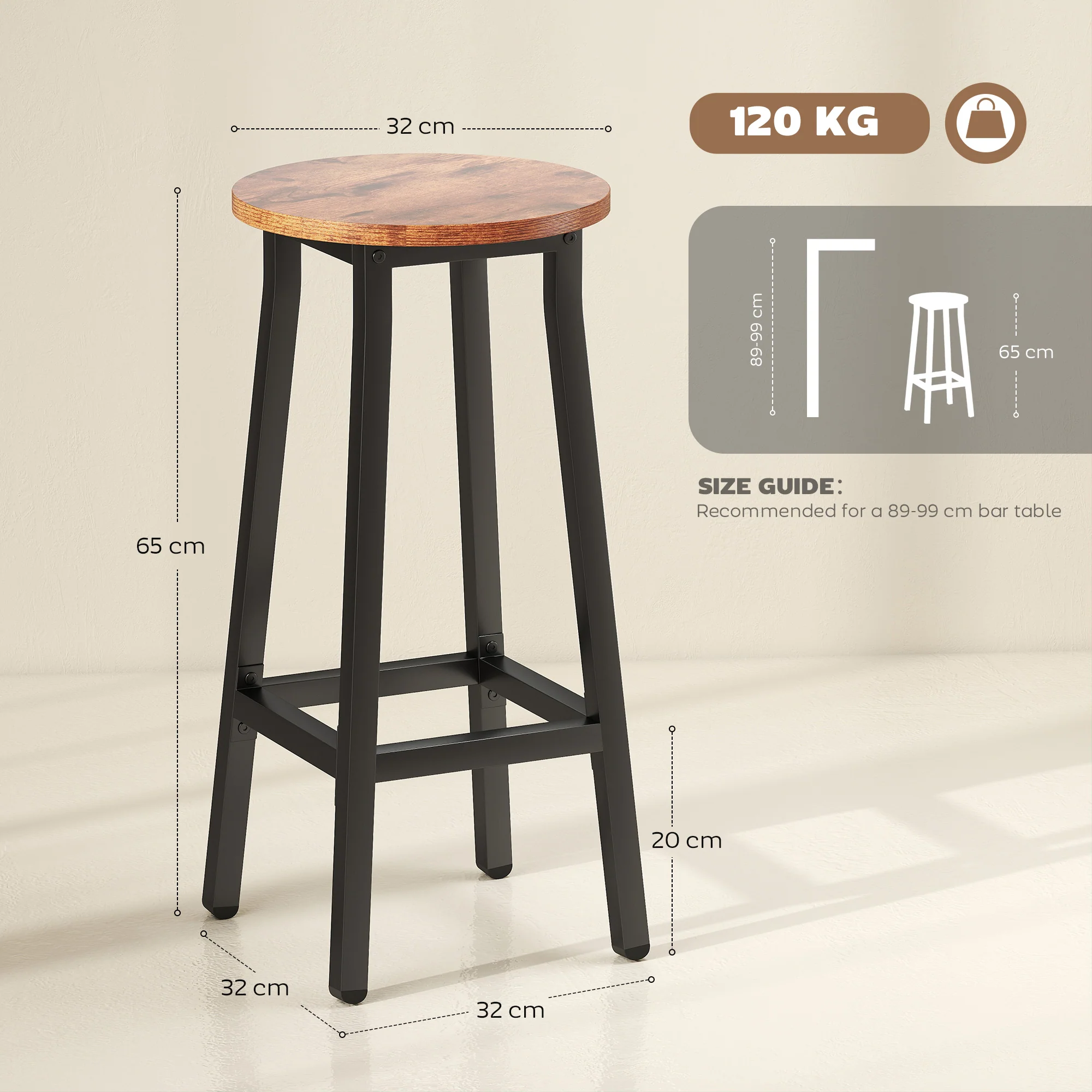 HOMCOM Barstools, Breakfast Bar Stools With Footrest, Rustic Brown - Image 5