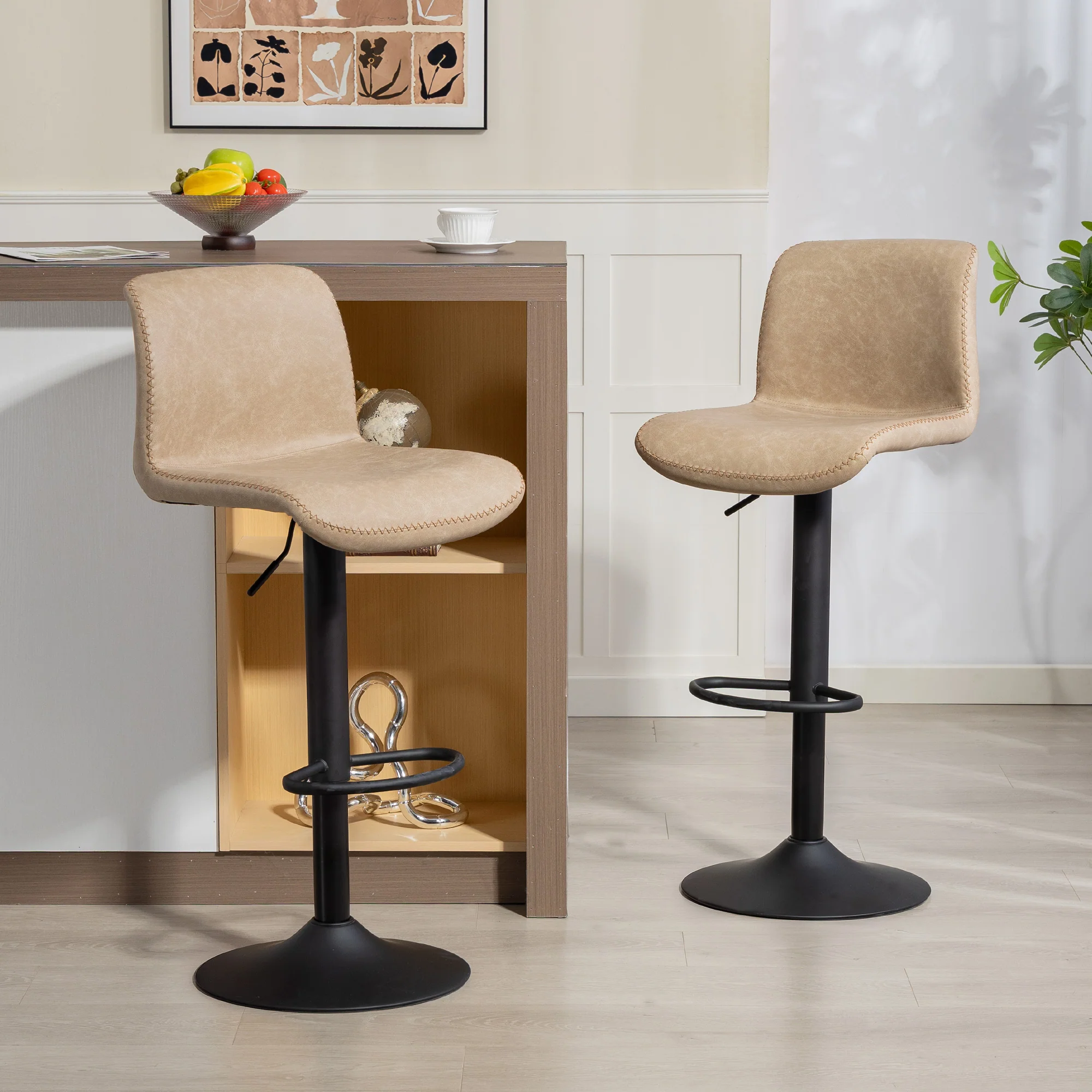 HOMCOM Barstools Set Of 2, Adjustable Dining Stool With Footrest And Backrest - Image 2