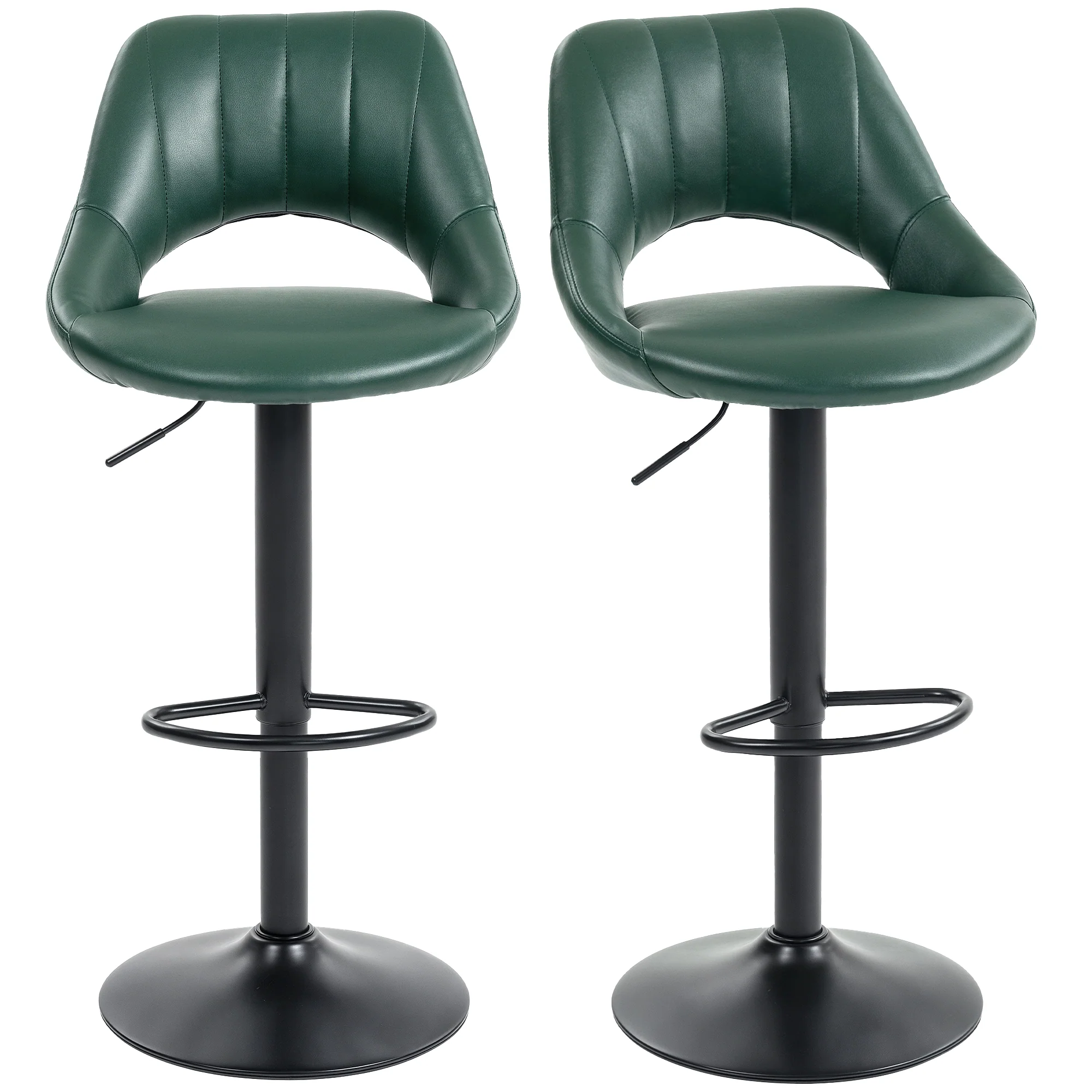 HOMCOM Barstools Set Of 2, Dining Stools With Backrest And Footrest