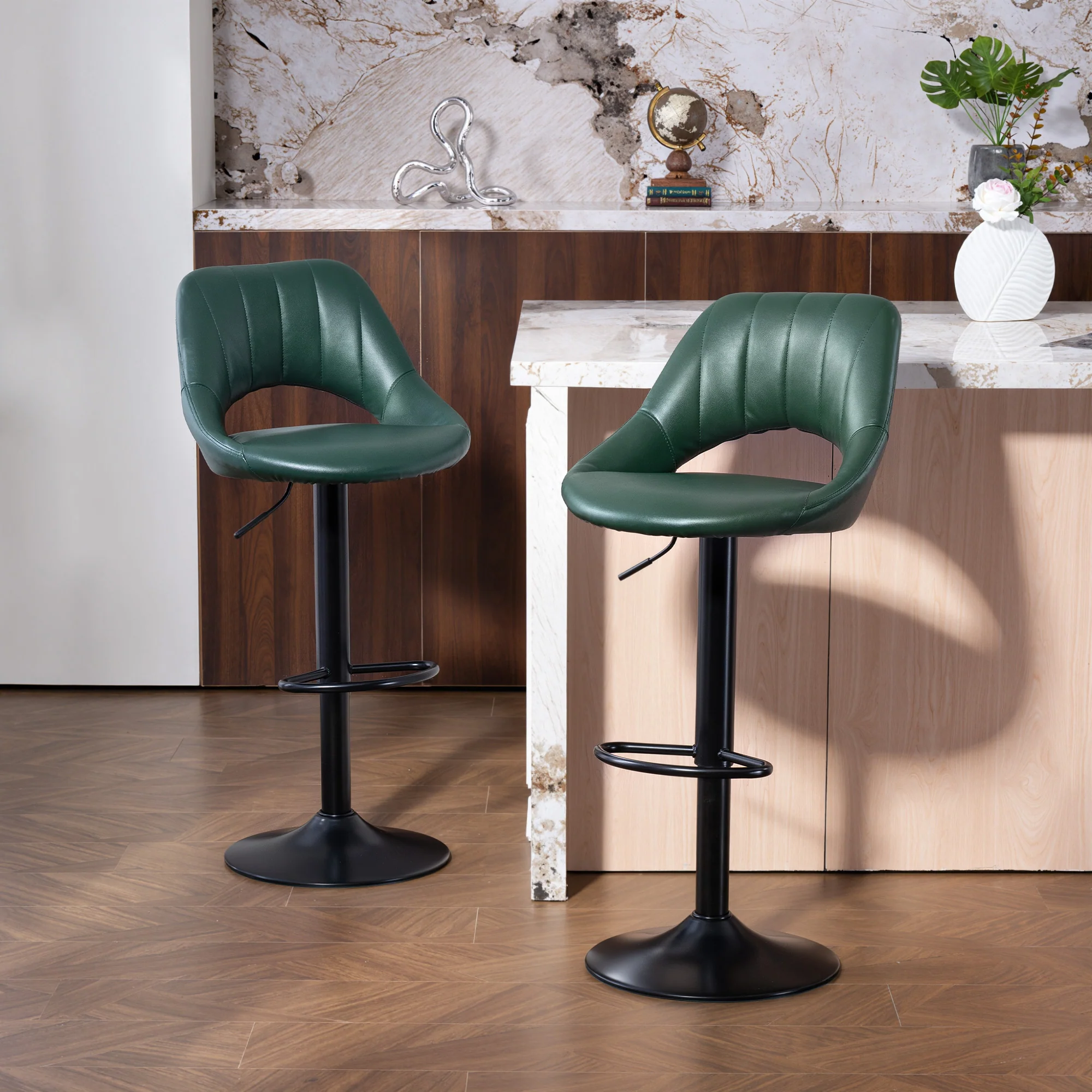 HOMCOM Barstools Set Of 2, Dining Stools With Backrest And Footrest - Image 2