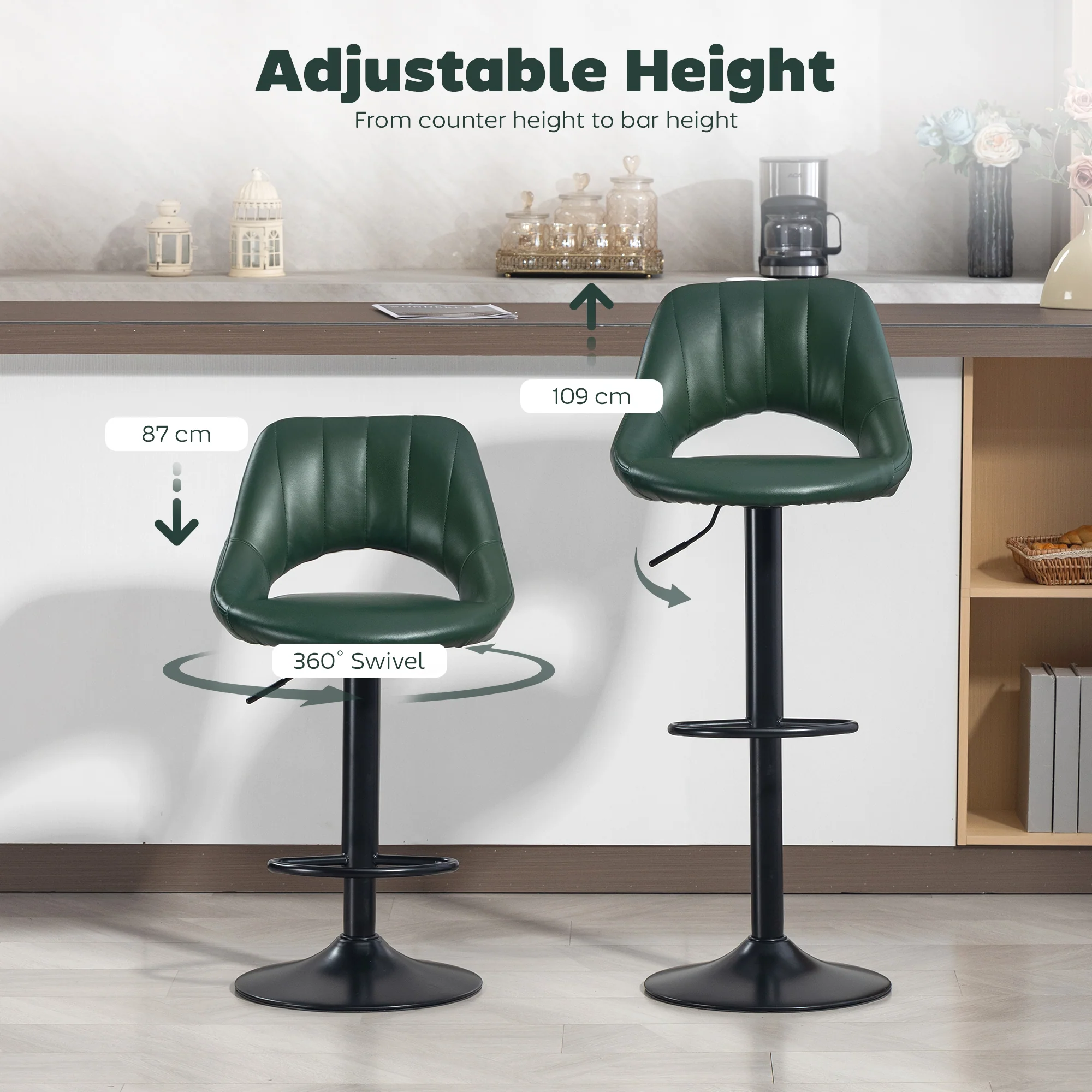 HOMCOM Barstools Set Of 2, Dining Stools With Backrest And Footrest - Image 6