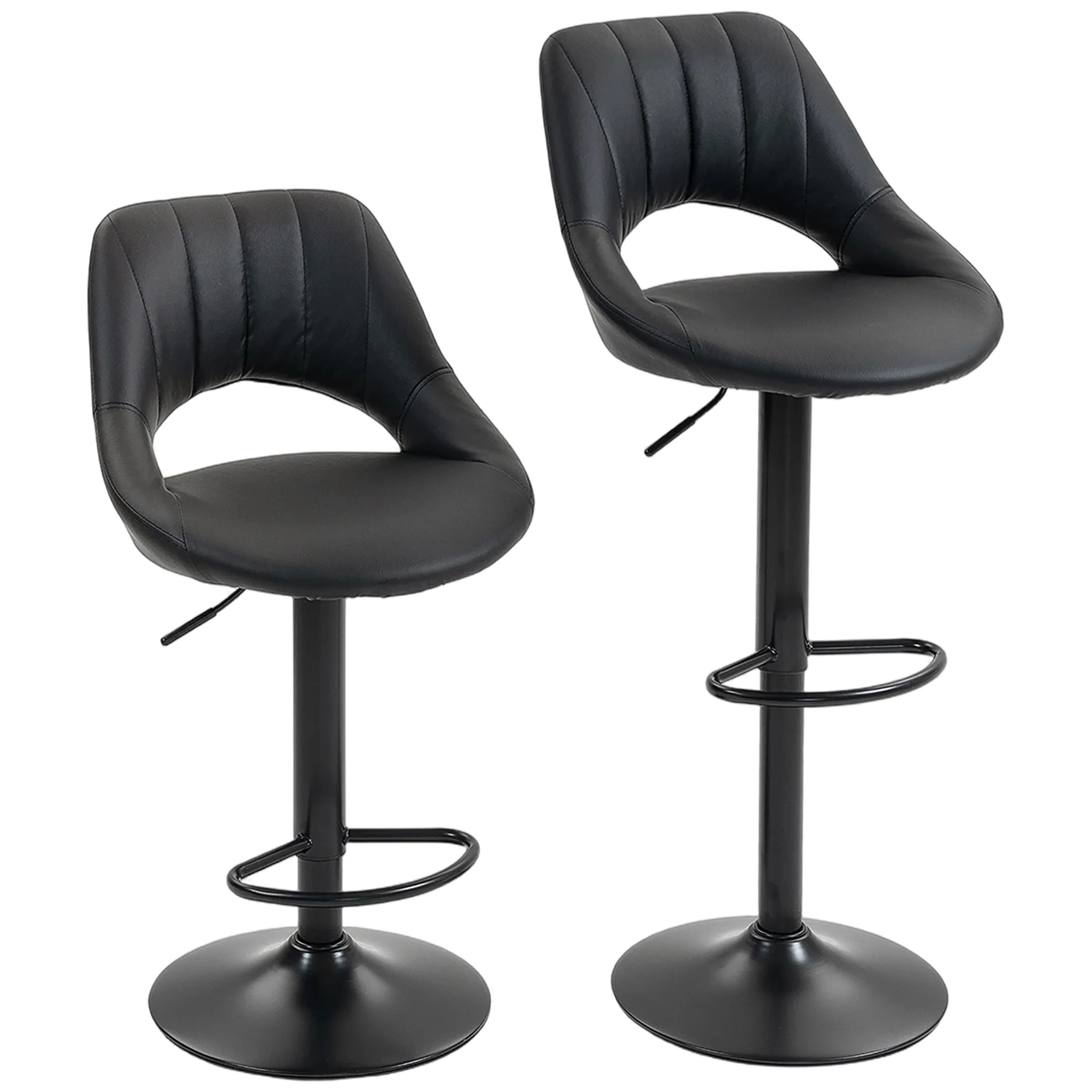 HOMCOM Barstools Set Of 2, Dining Stools With Backrest And Footrest, Black