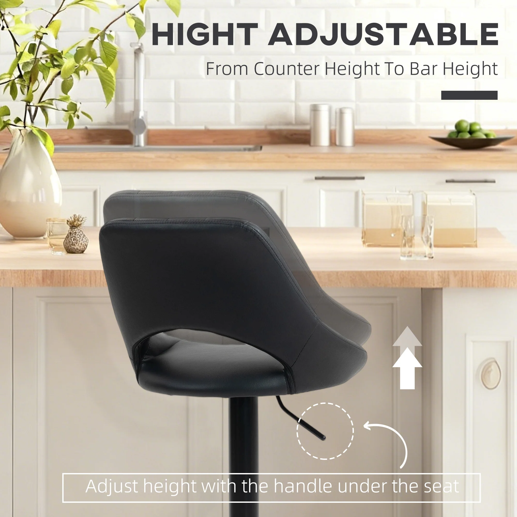HOMCOM Barstools Set Of 2, Dining Stools With Backrest And Footrest, Black - Image 4