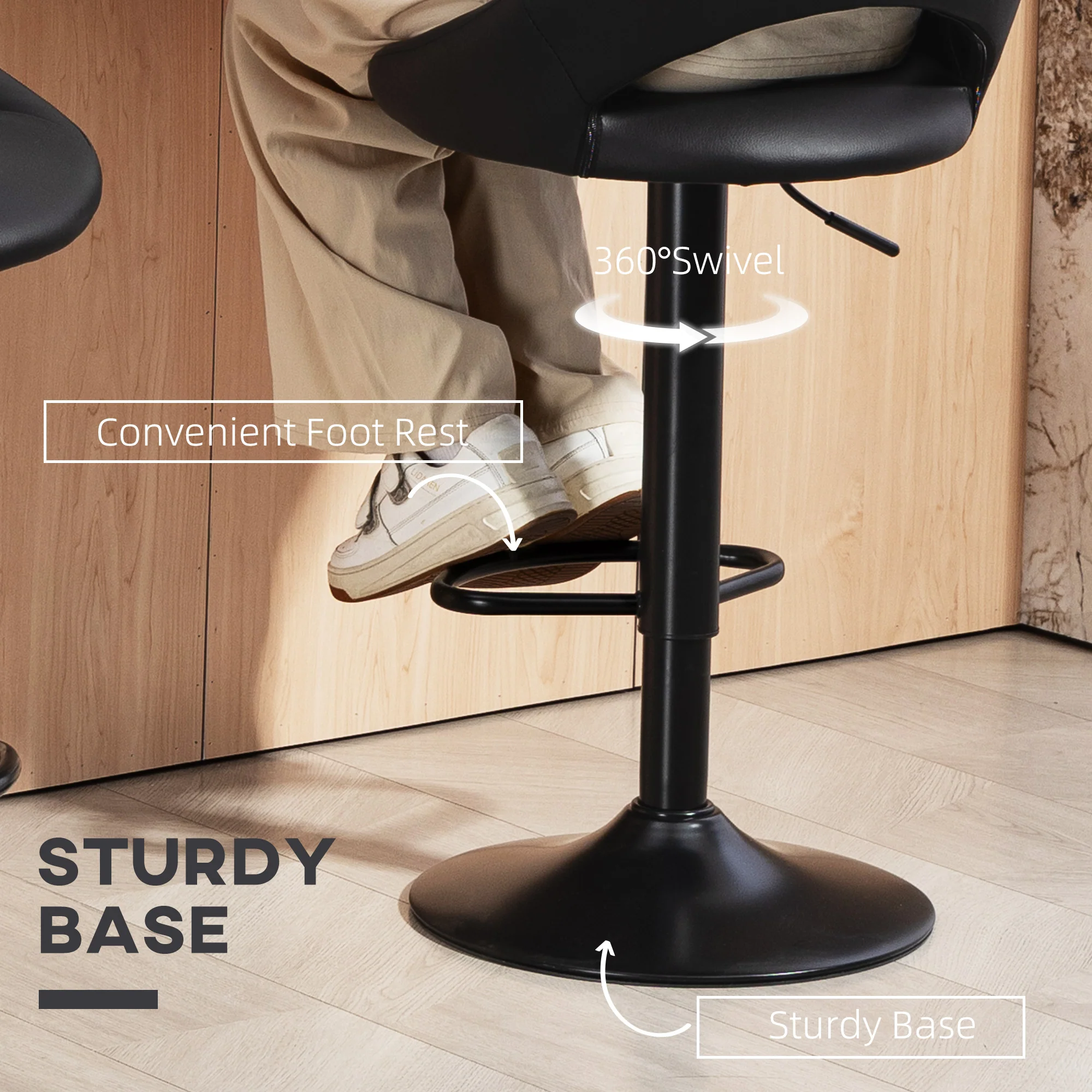 HOMCOM Barstools Set Of 2, Dining Stools With Backrest And Footrest, Black - Image 6