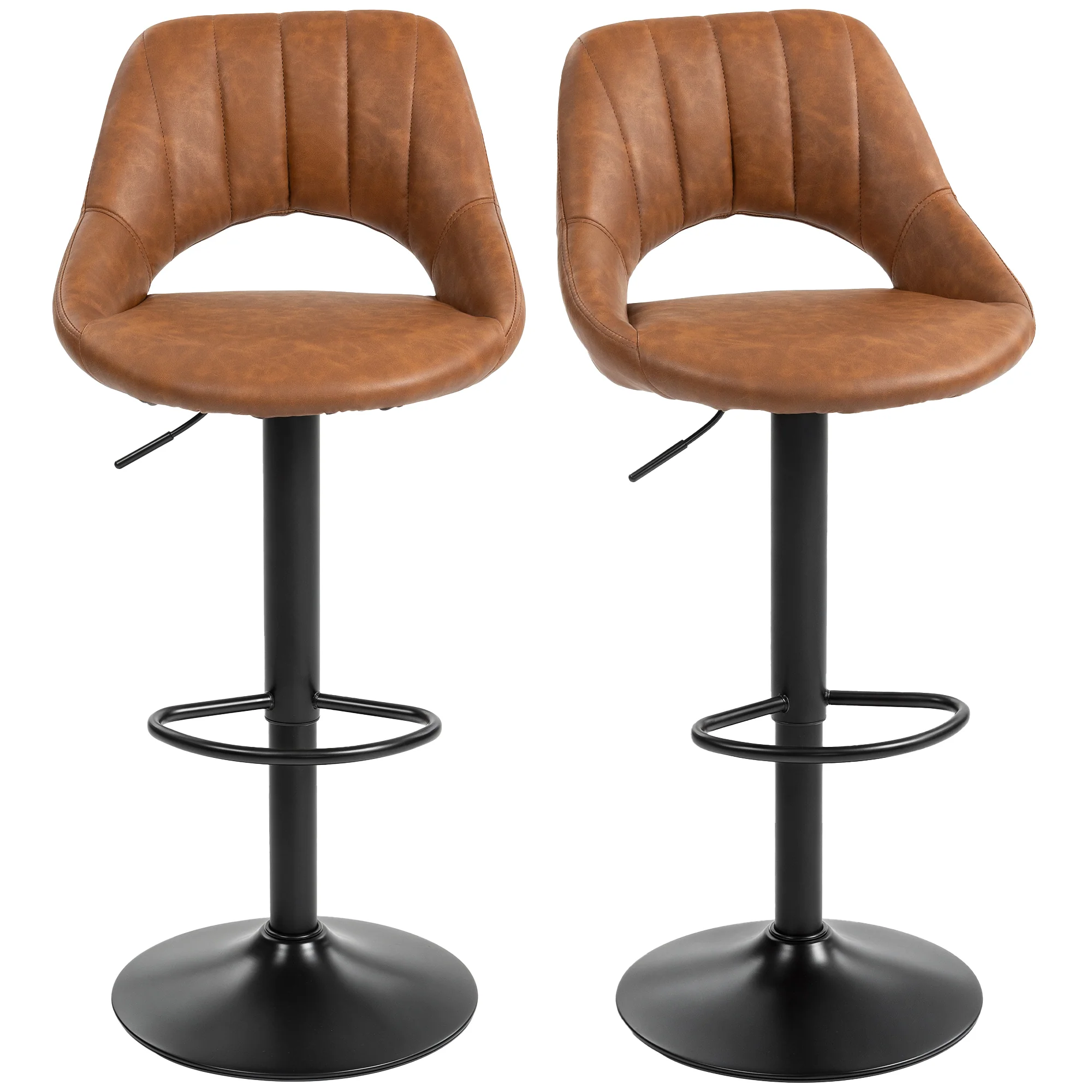 HOMCOM Barstools Set Of 2, Dining Stools With Backrest And Footrest, Brown