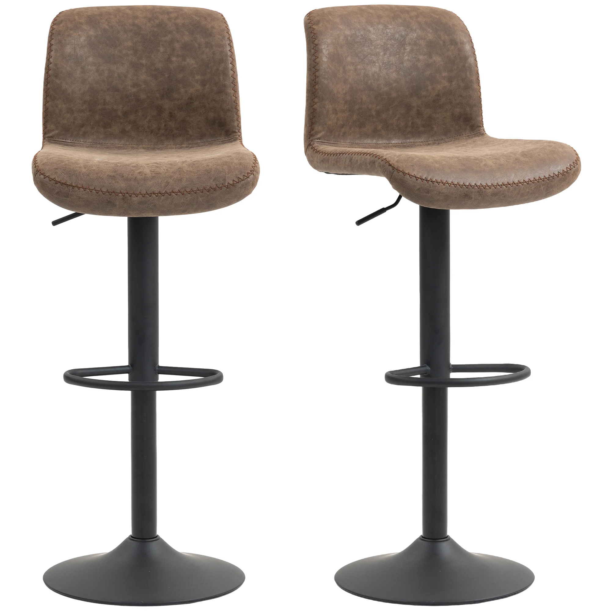 HOMCOM Barstools Set Of 2, Dining Stools With Backrest And Footrest, Brown