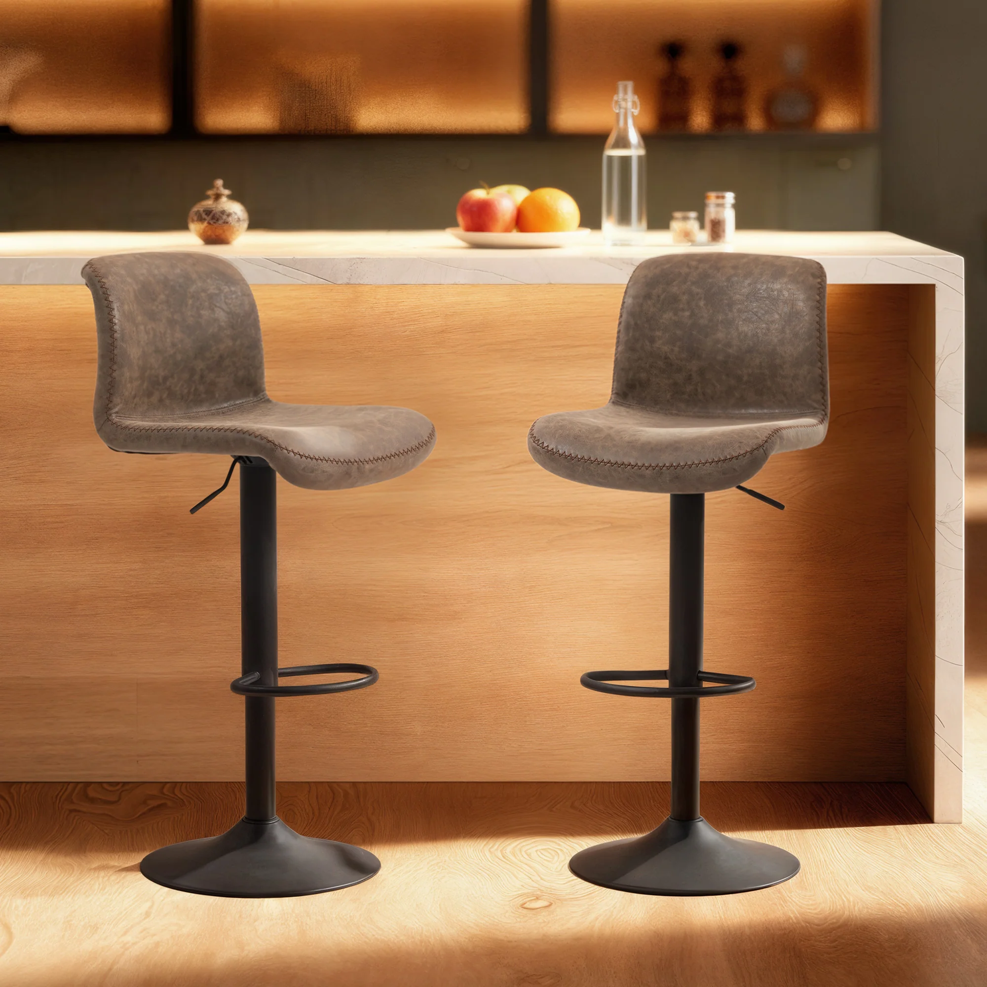 HOMCOM Barstools Set Of 2, Dining Stools With Backrest And Footrest, Brown - Image 2