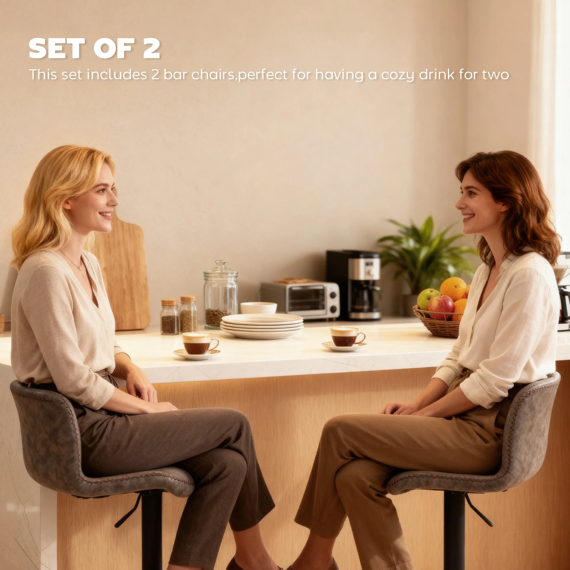 HOMCOM Barstools Set Of 2, Dining Stools With Backrest And Footrest, Brown - Image 3