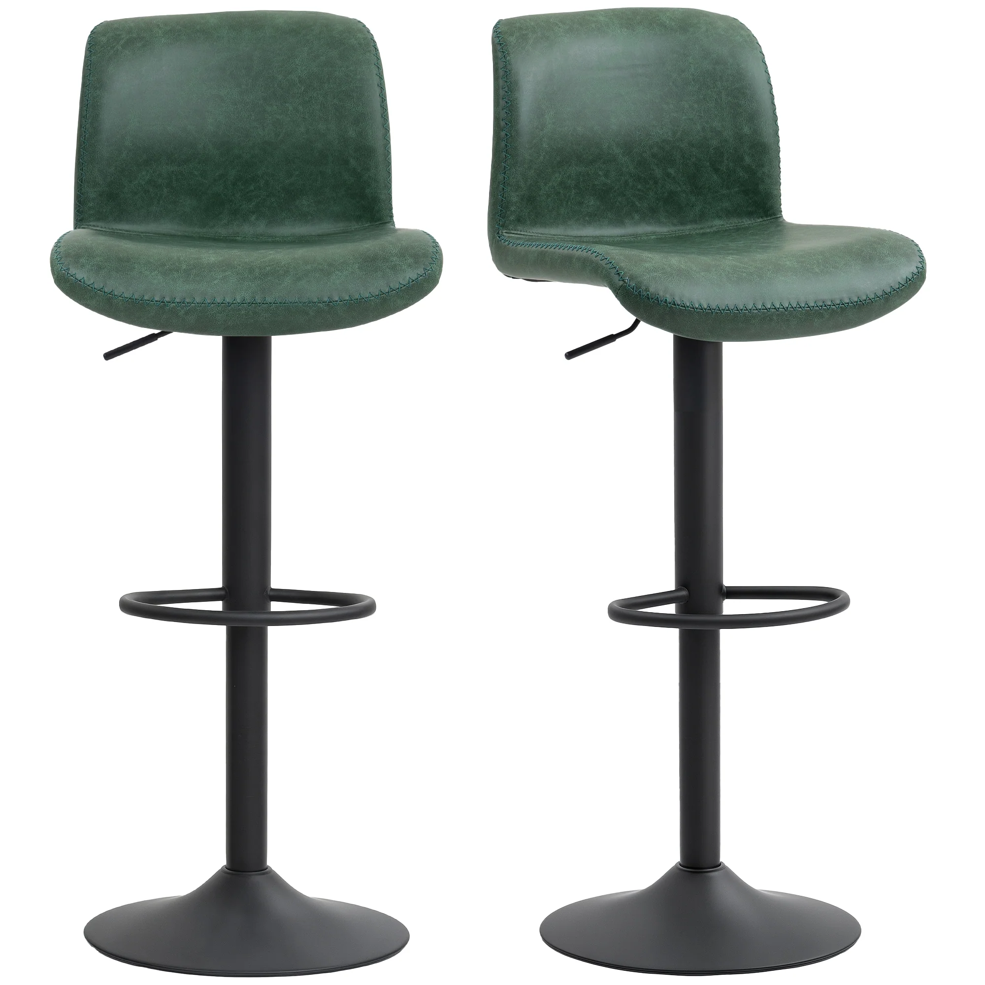 HOMCOM Barstools Set Of 2, Dining Stools With Backrest And Footrest, Green