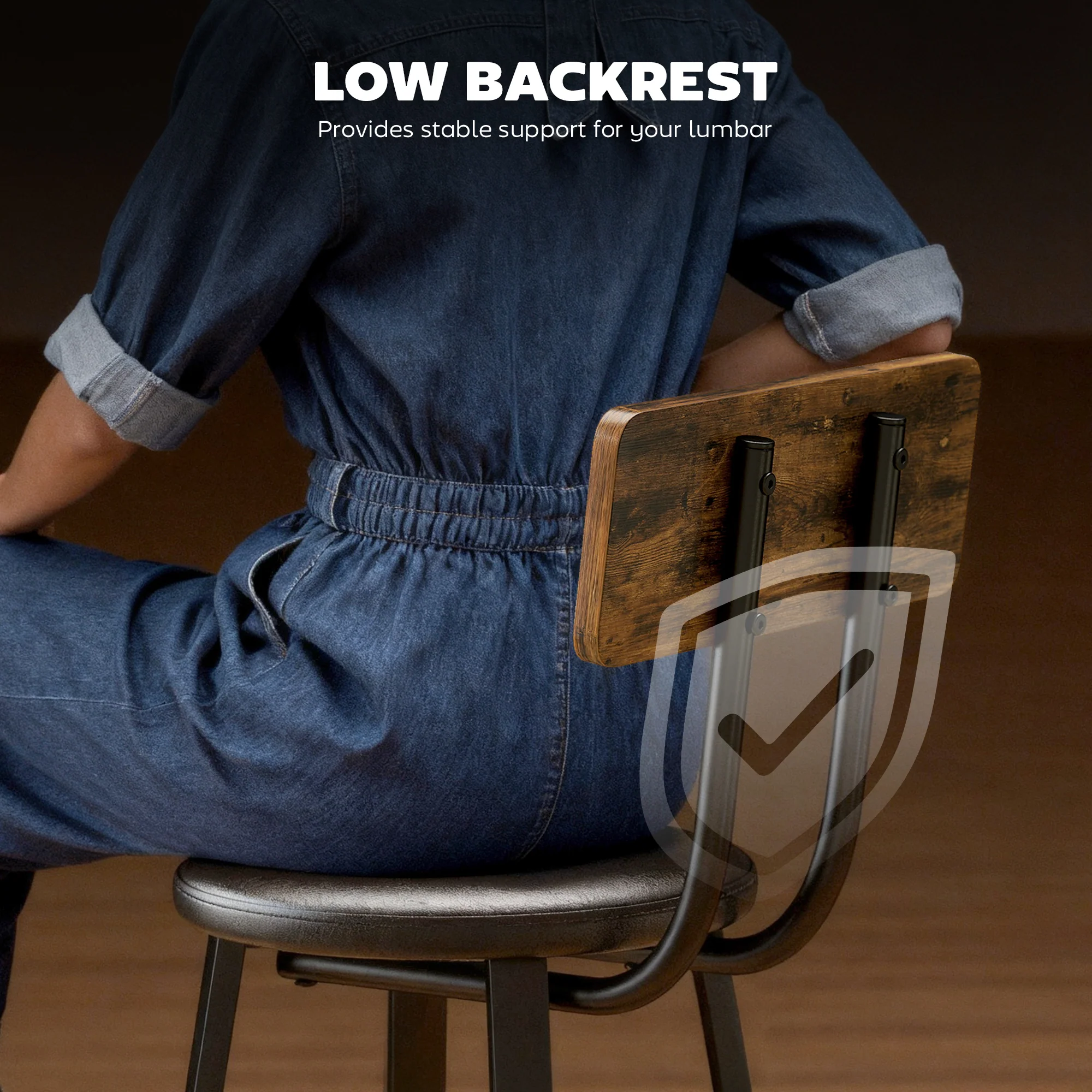 HOMCOM Barstools Set Of 2 With Padded Seat Backrest Rustic Brown Black - Image 4