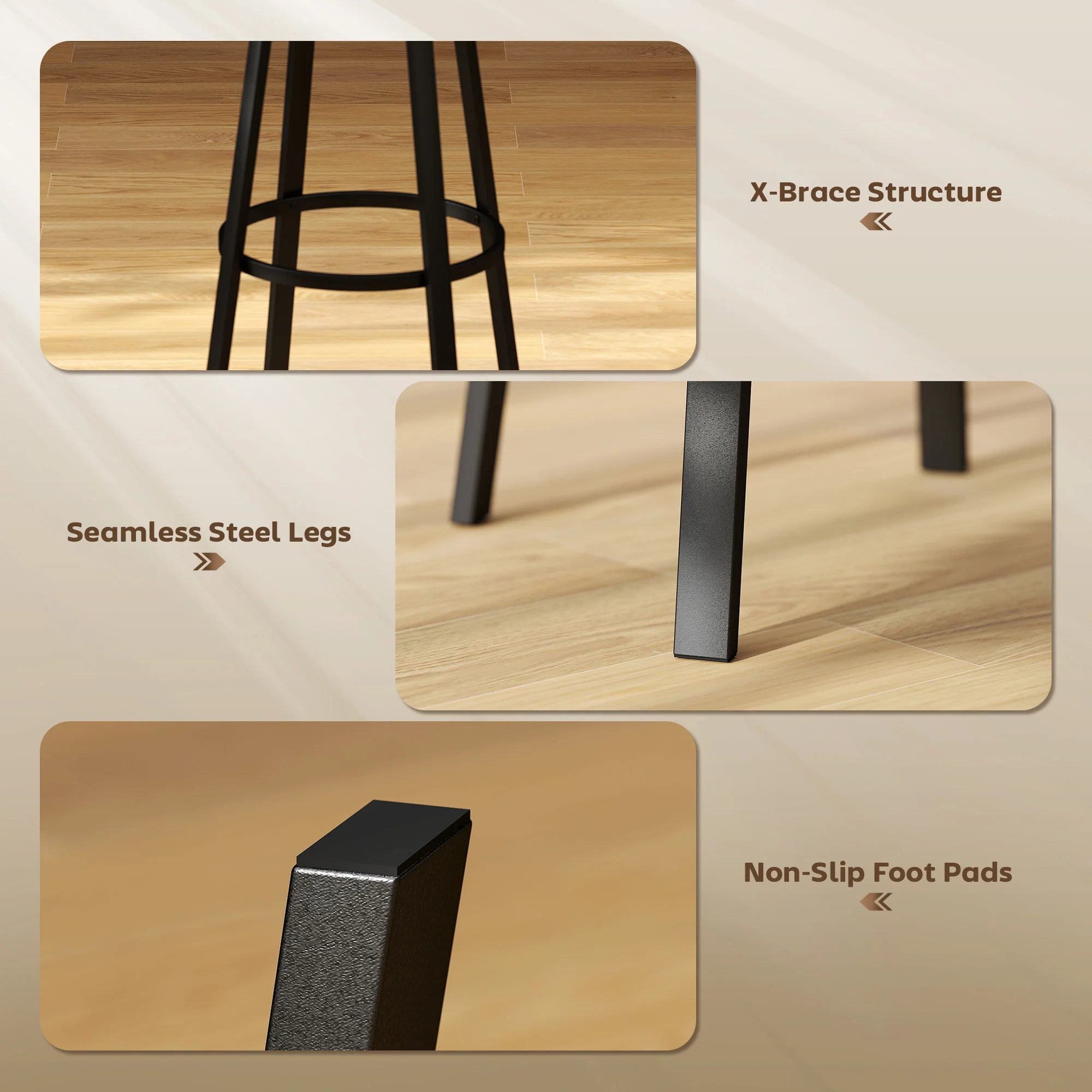 HOMCOM Barstools Set Of 2 With Padded Seat Backrest Rustic Brown Black - Image 7