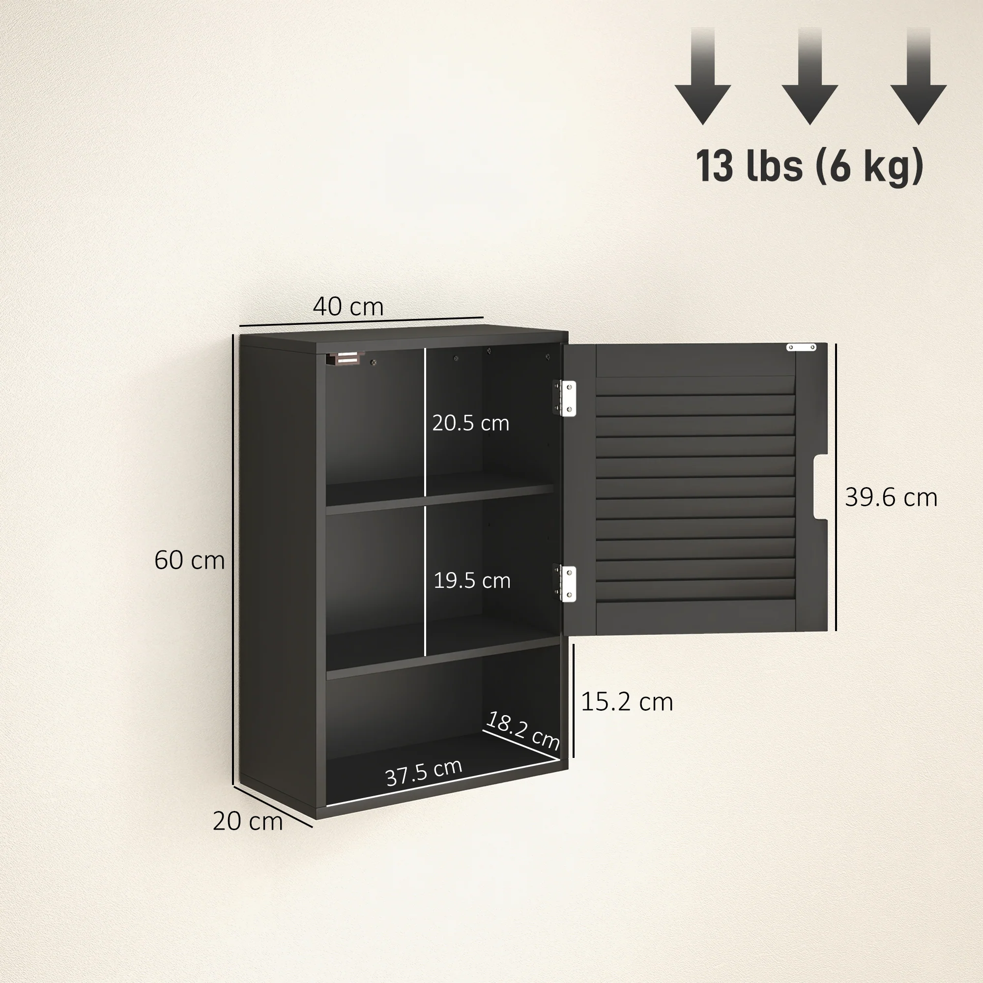 HOMCOM Bathroom Cabinet, Wall Mounted Cabinet with Adjustable Shelves, Black - Image 3
