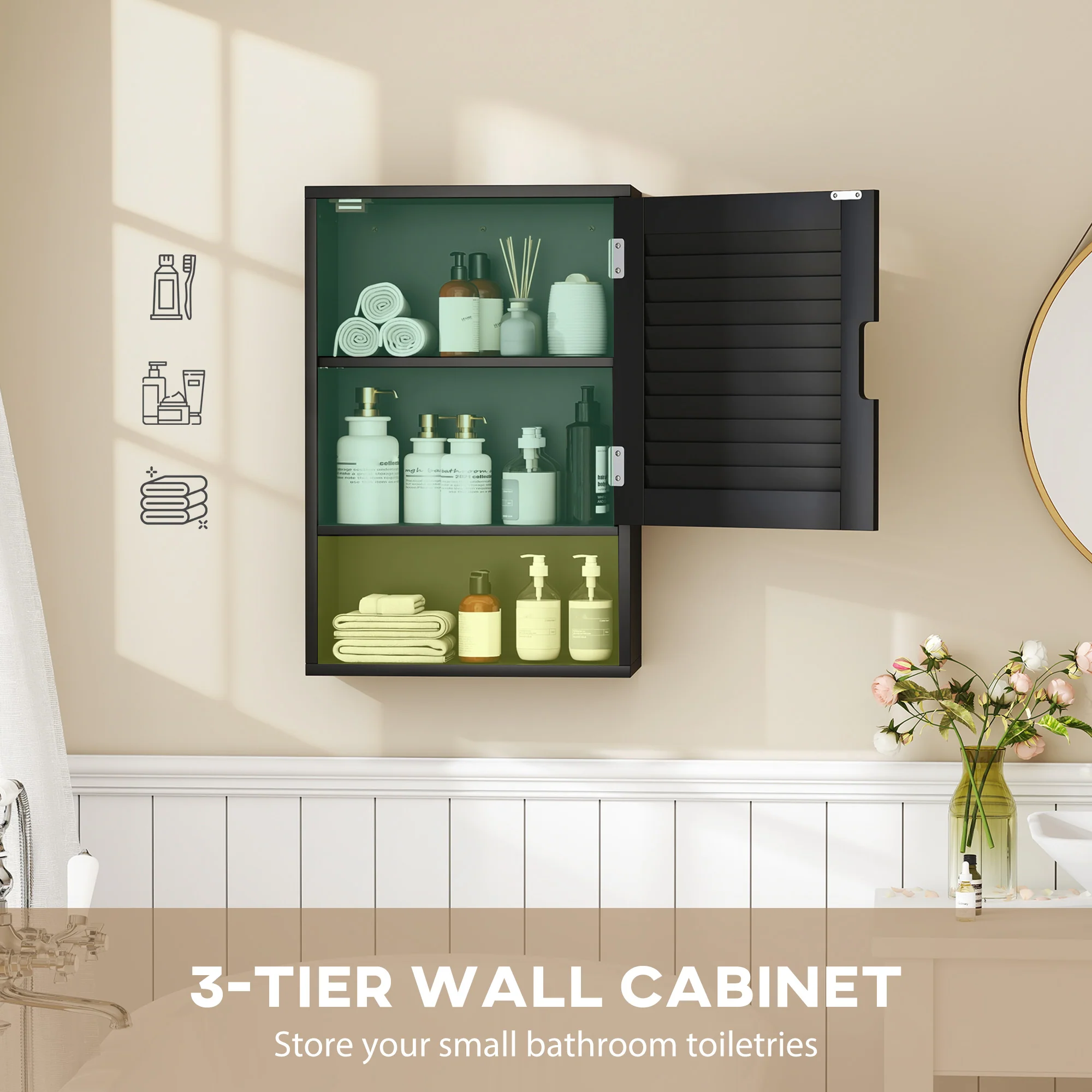 HOMCOM Bathroom Cabinet, Wall Mounted Cabinet with Adjustable Shelves, Black - Image 4