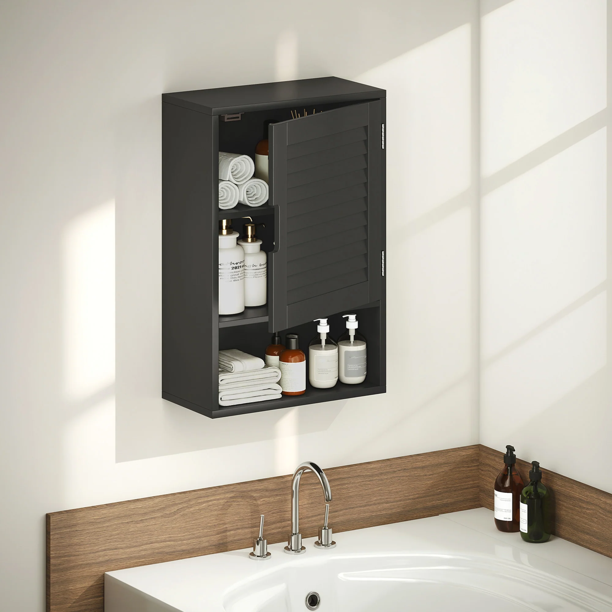 HOMCOM Bathroom Cabinet, Wall Mounted Cabinet with Adjustable Shelves, Black - Image 7