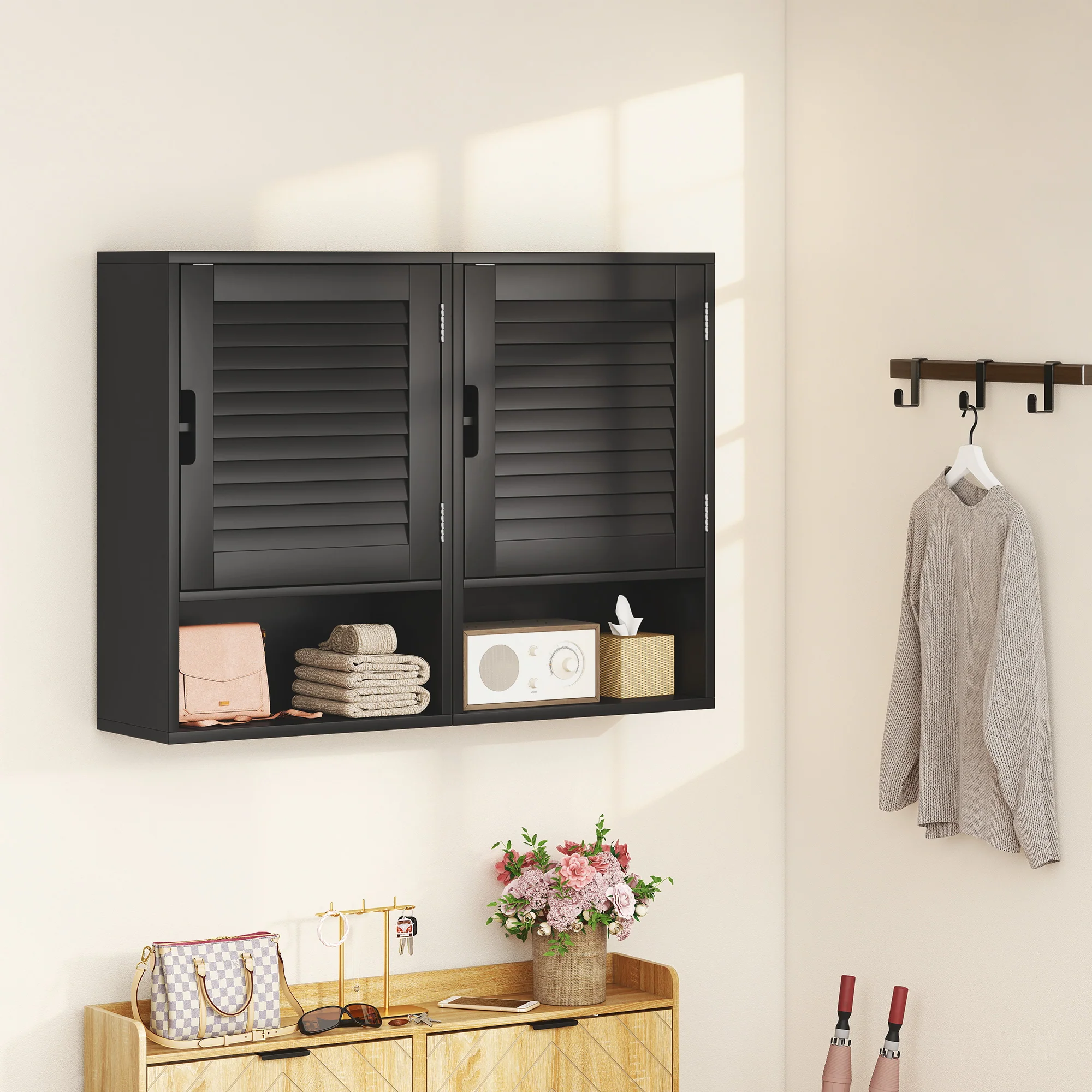 HOMCOM Bathroom Cabinet, Wall Mounted Cabinet with Adjustable Shelves, Black - Image 9