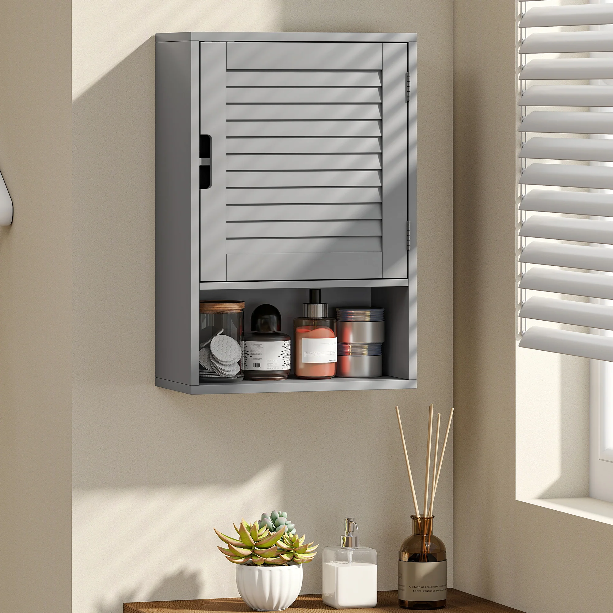 HOMCOM Bathroom Cabinet, Wall Mounted Cabinet with Adjustable Shelves, Grey - Image 2